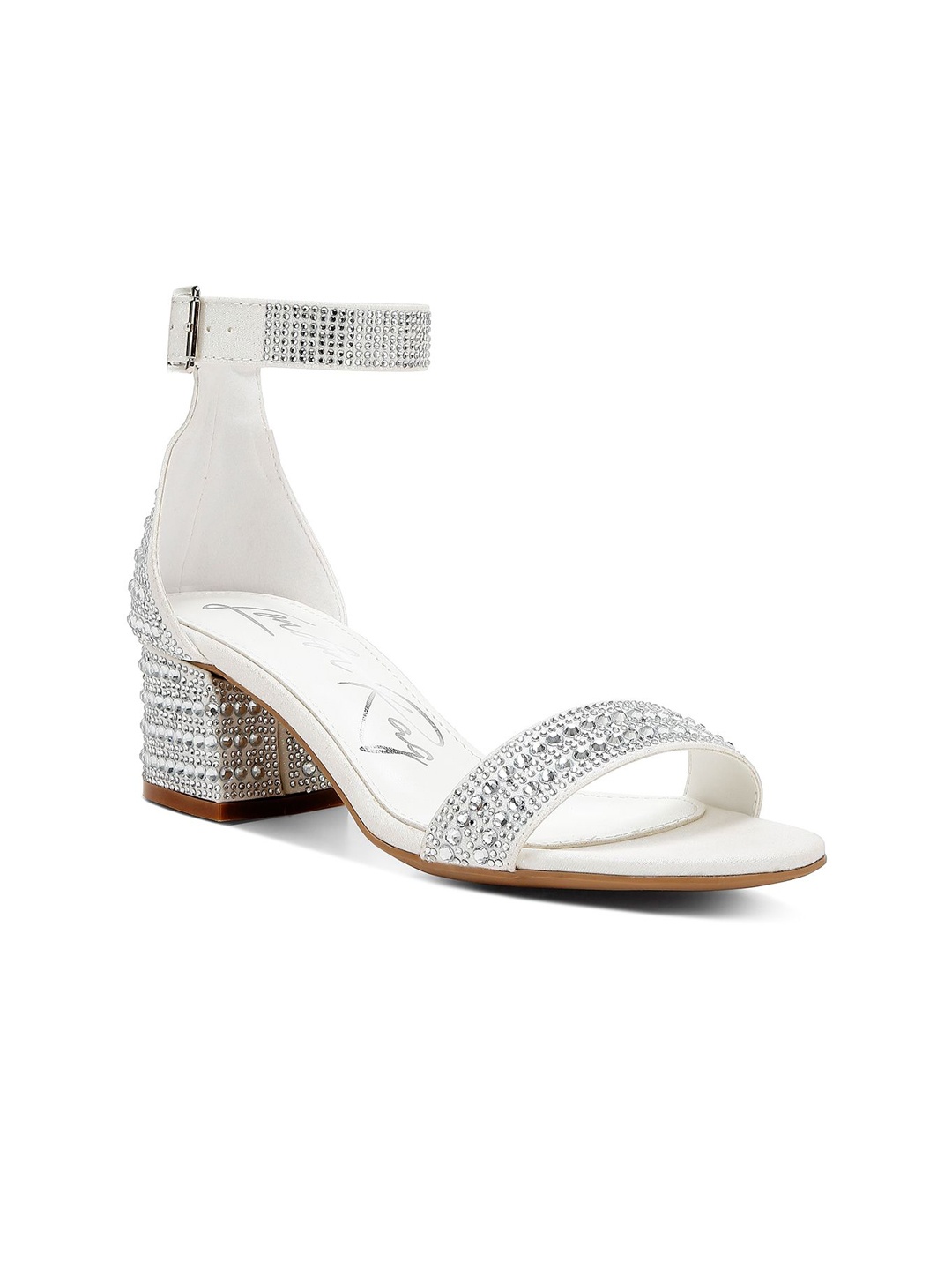 

London Rag Rhinestones Embellished Block Heel Sandals, White