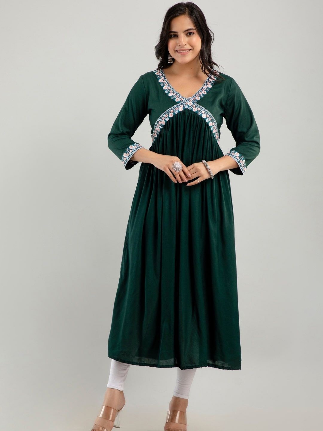 

Jaipurite Embroidered Alia Cut Kurta, Green