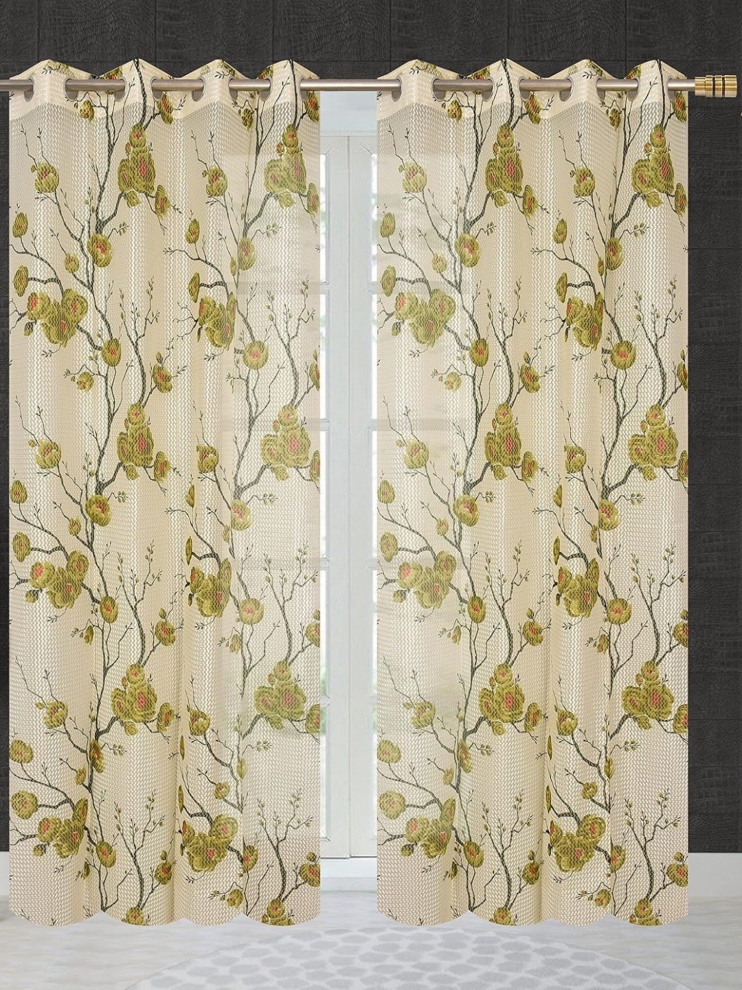 

JBG Home Store White & Green 2 Pieces Floral Printed Sheer Window Curtain