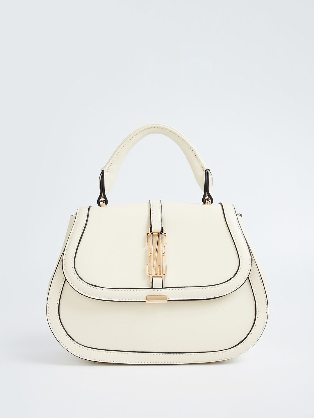 

ELLE PU Oversized Structured Handheld Bag with Fringed, Off white