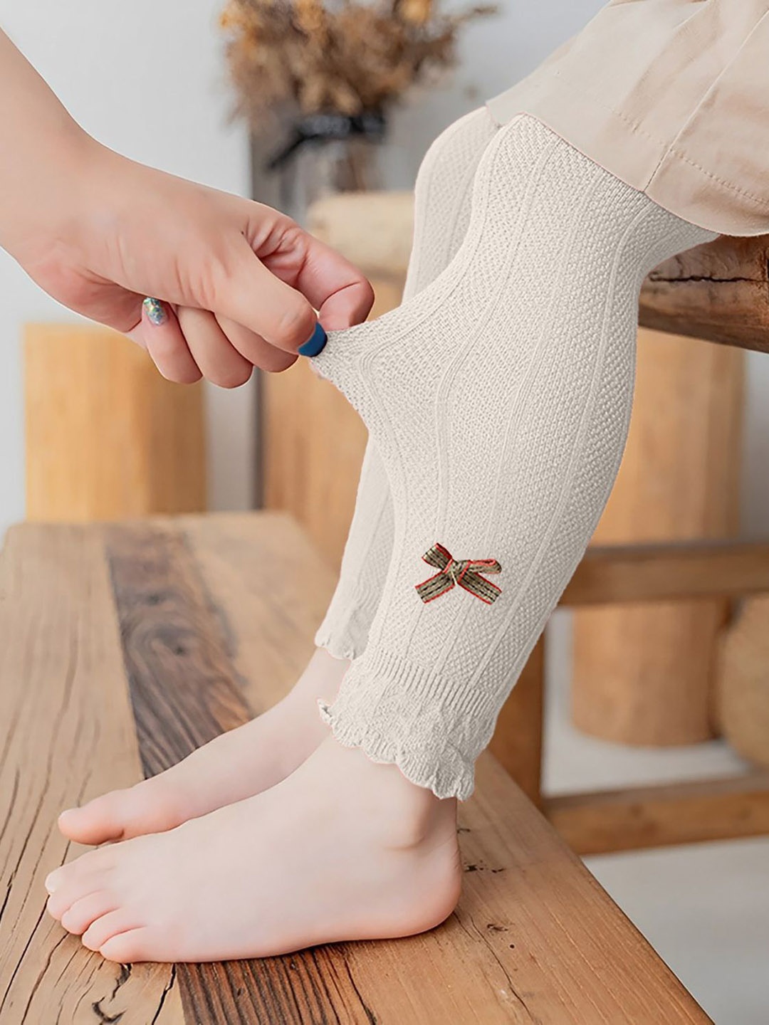 

SYGA Girls Cotton Ankle-Length Leggings, Beige