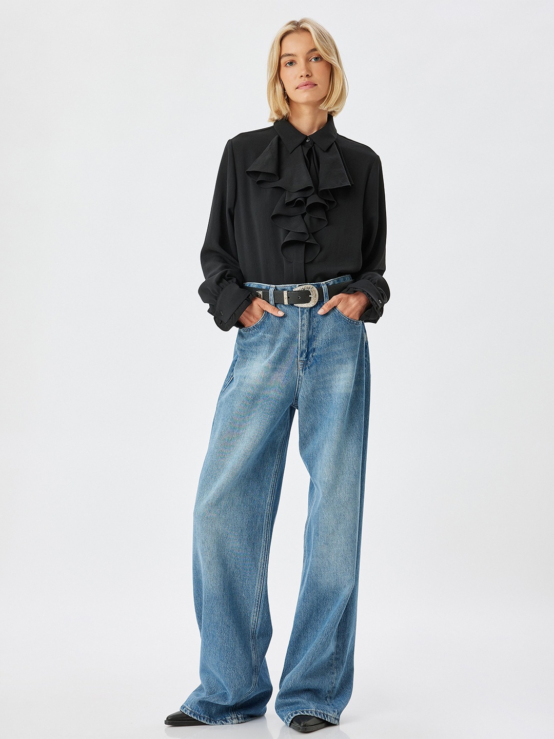 

Koton Women Spread Collar Solid Casual Shirt, Black