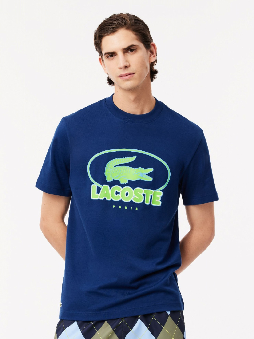 

Lacoste Men Typography Printed Round Neck Cotton T-Shirt, Blue