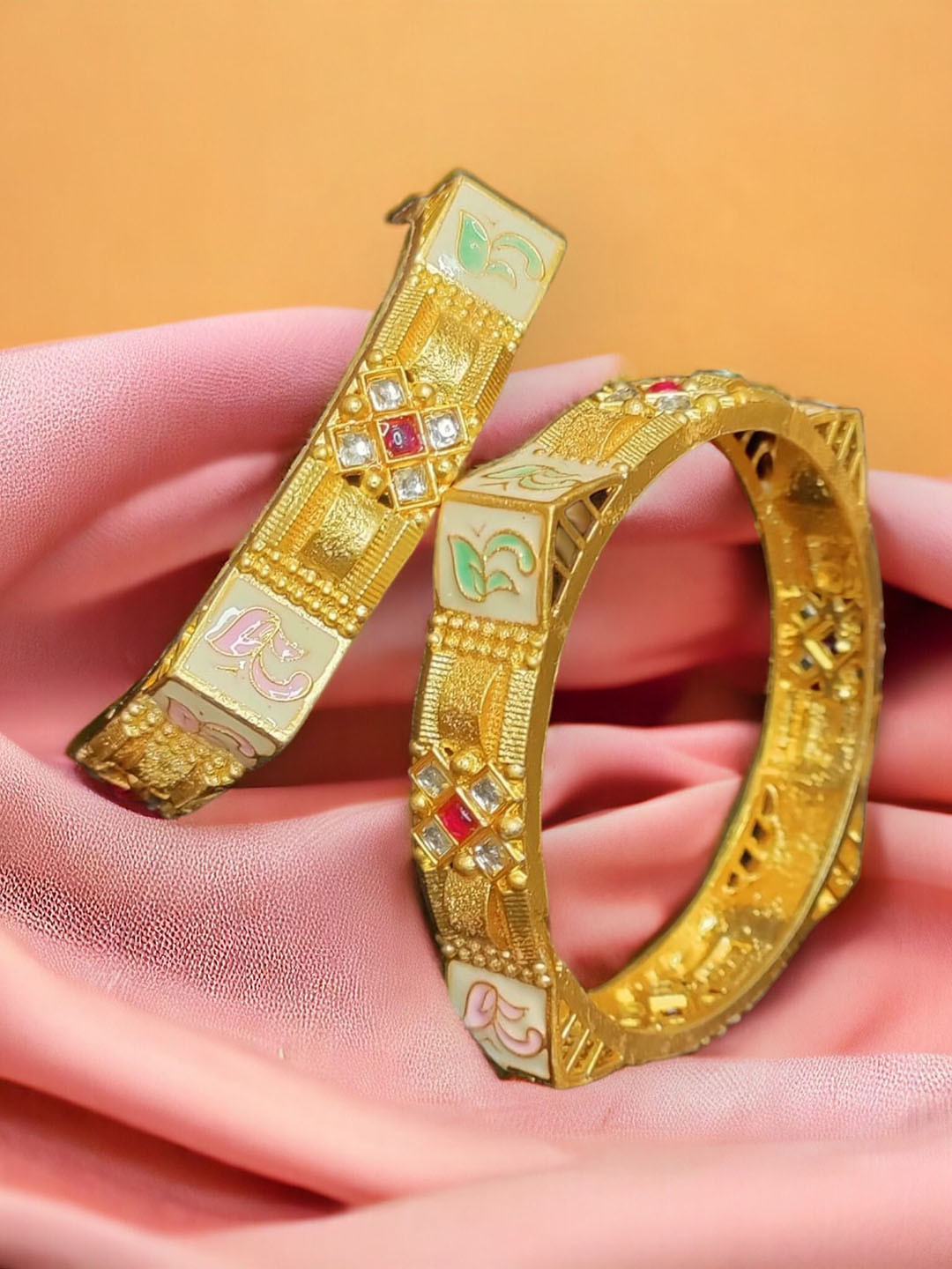 

The Pari Set Of 2 Gold-Plated Stone-Studded Bangles