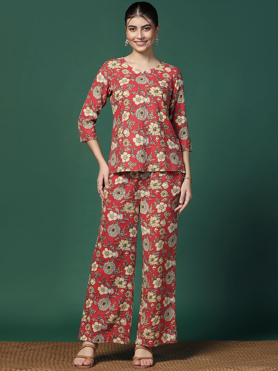 

FASHION DREAM Printed Top With Trouser, Red