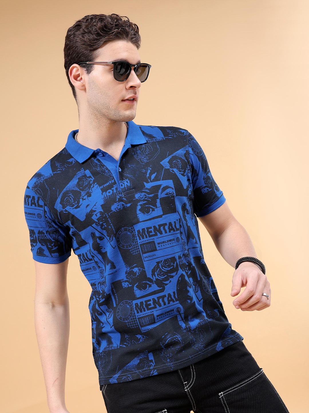 

The Indian Garage Co Typography Printed Polo Collar T-shirt, Blue