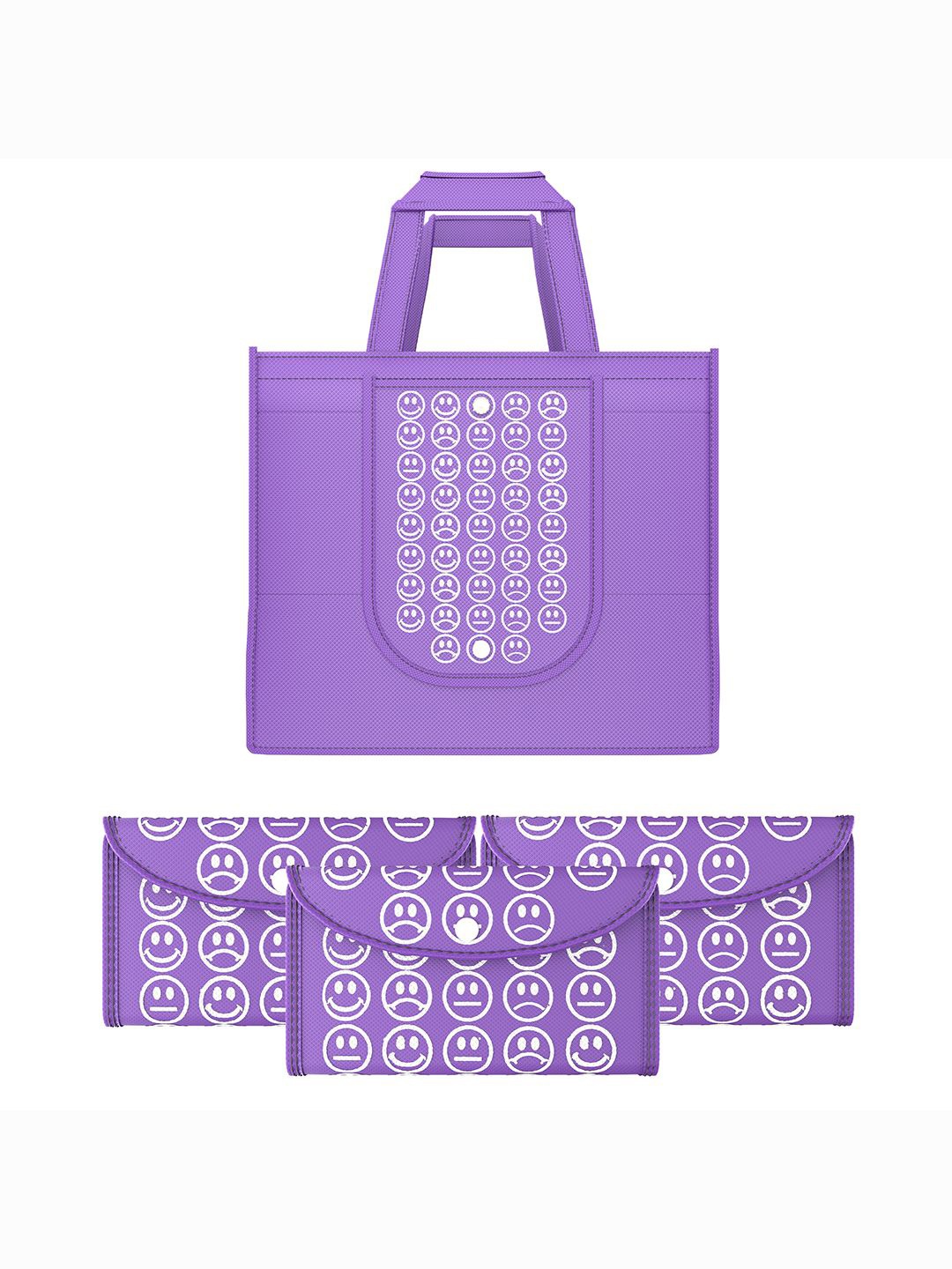 

Kuber Industries Set of 4 Smiley Printed Lightweight Foldable & Reusable Shopping Bags, Purple