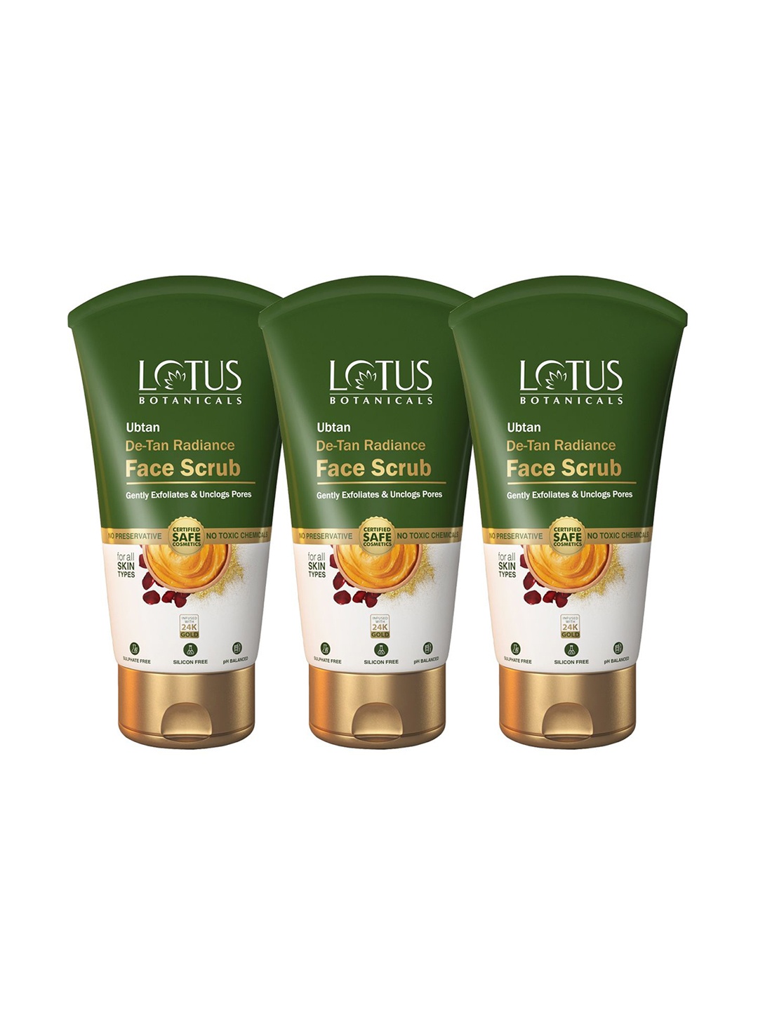 

Lotus Botanicals Set Of 3 Ubtan De-Tan Radiance Exfoliating Face Scrub- 100g Each, Green