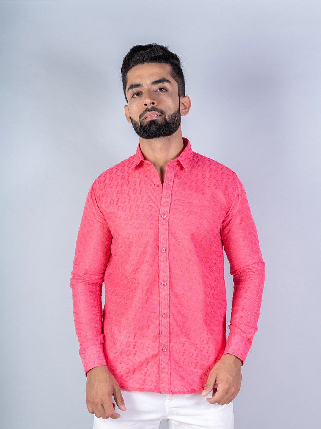 

Tistabene Men Standard Spread Collar Solid Cotton Casual Shirt, Pink