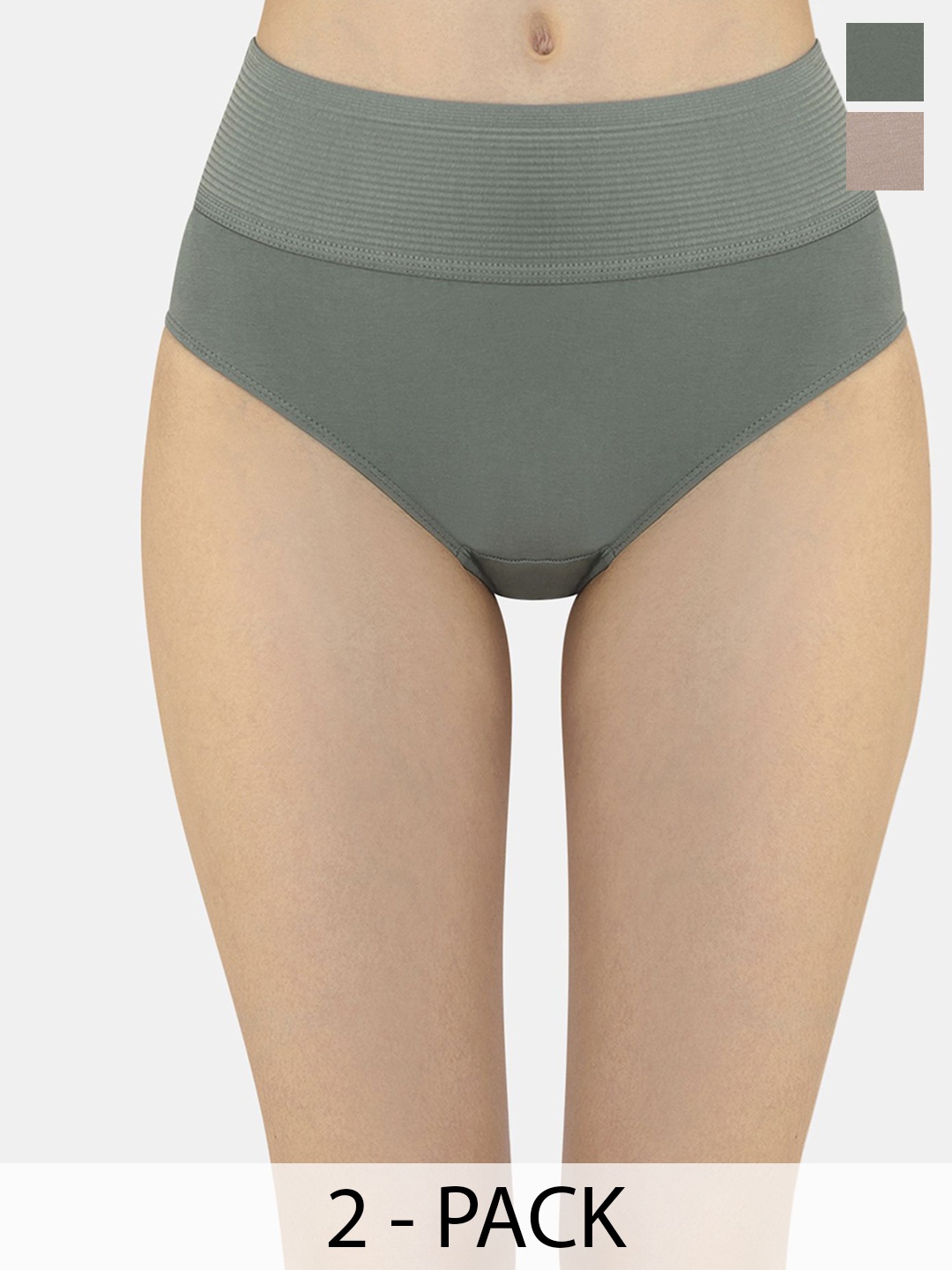 

Zivame Pack Of 2 High Rise Hipster Briefs ZI28BOFASHTGREN, Green