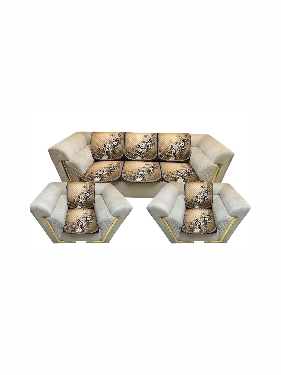 

TANLOOMS Gold-Toned & Grey 6 Pieces Printed Velvet 5 Seater Sofa Cover