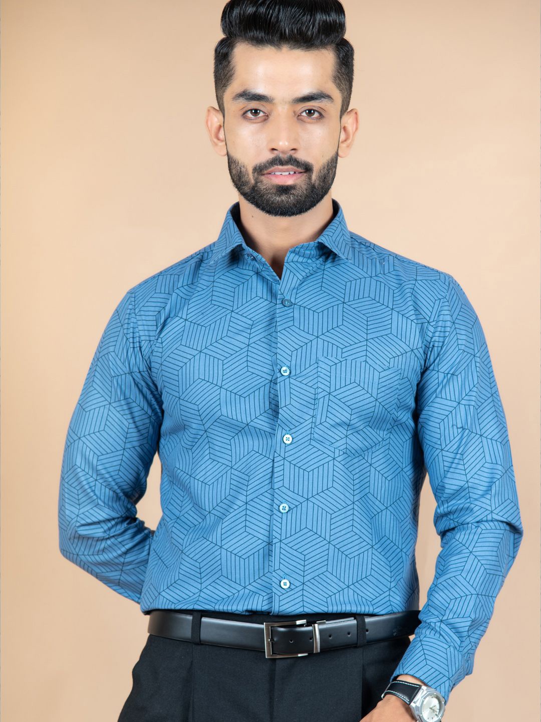 

Tistabene Men Standard Spread Collar Abstract Printed Cotton Casual Shirt, Blue