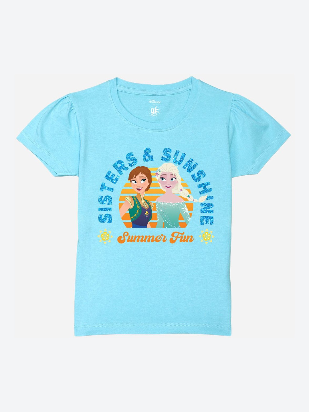 

YK Disney Girls Graphic Printed Round Neck Pure Cotton T-shirt, Blue