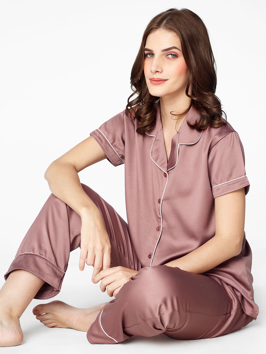 

Zeyo Women Satin Night Suit, Brown