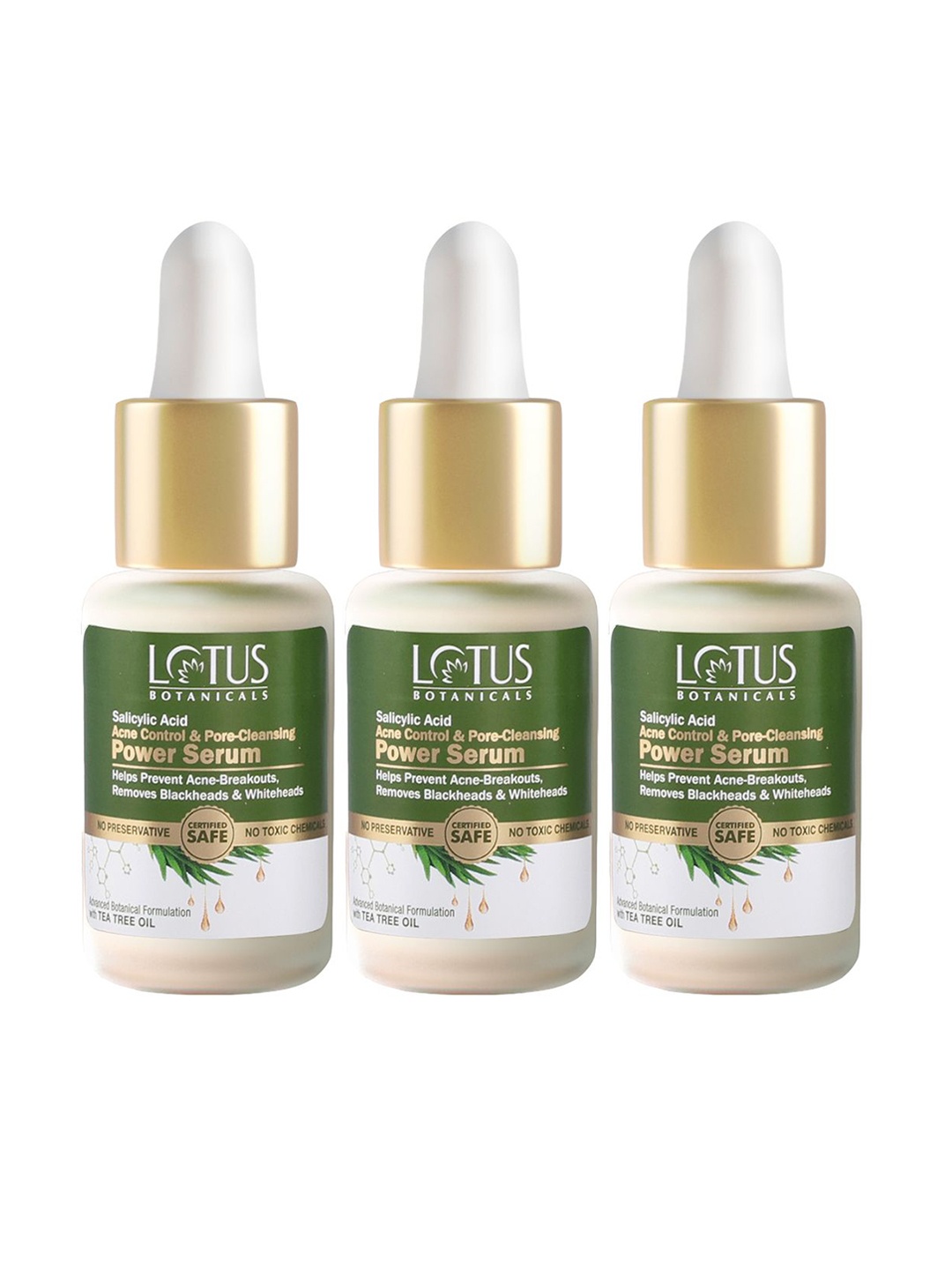 

Lotus Botanicals Set Of 3 Acne Control Serum With Salicylic Acid & Tea Tree - 14 ml Each, Green