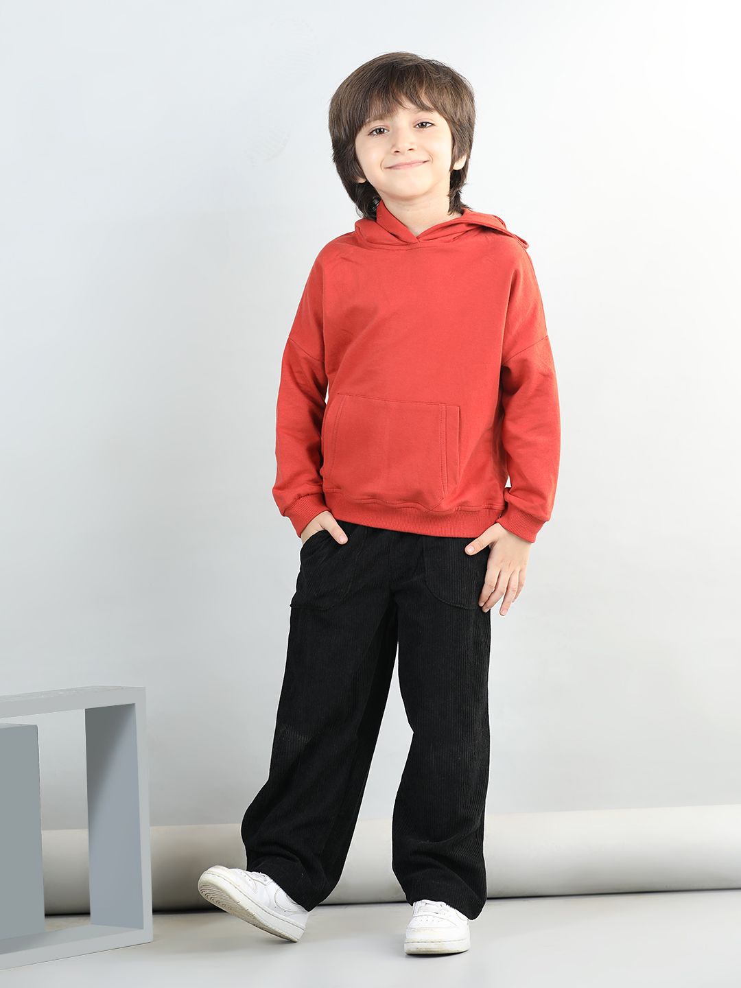 

AWW HUNNIE Boys Hooded Sweatshirt With Corduroy Trousers, Rust