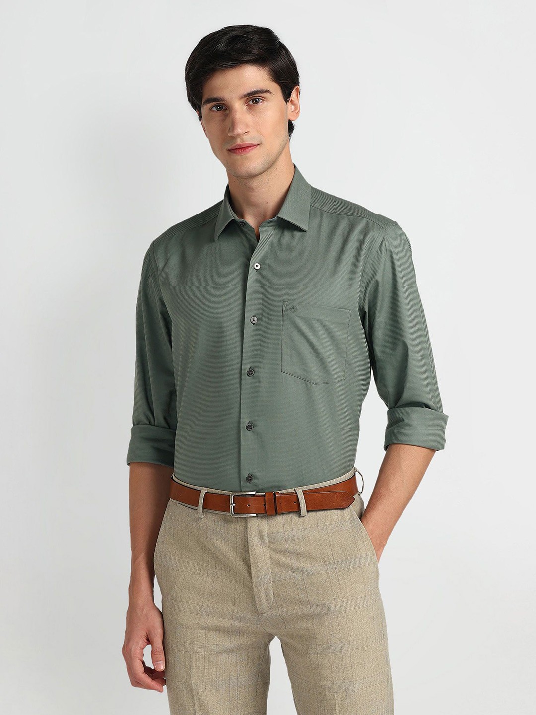 

Arrow Men Smart Cutaway Collar Solid Cotton Slim Fit Formal Shirt, Green