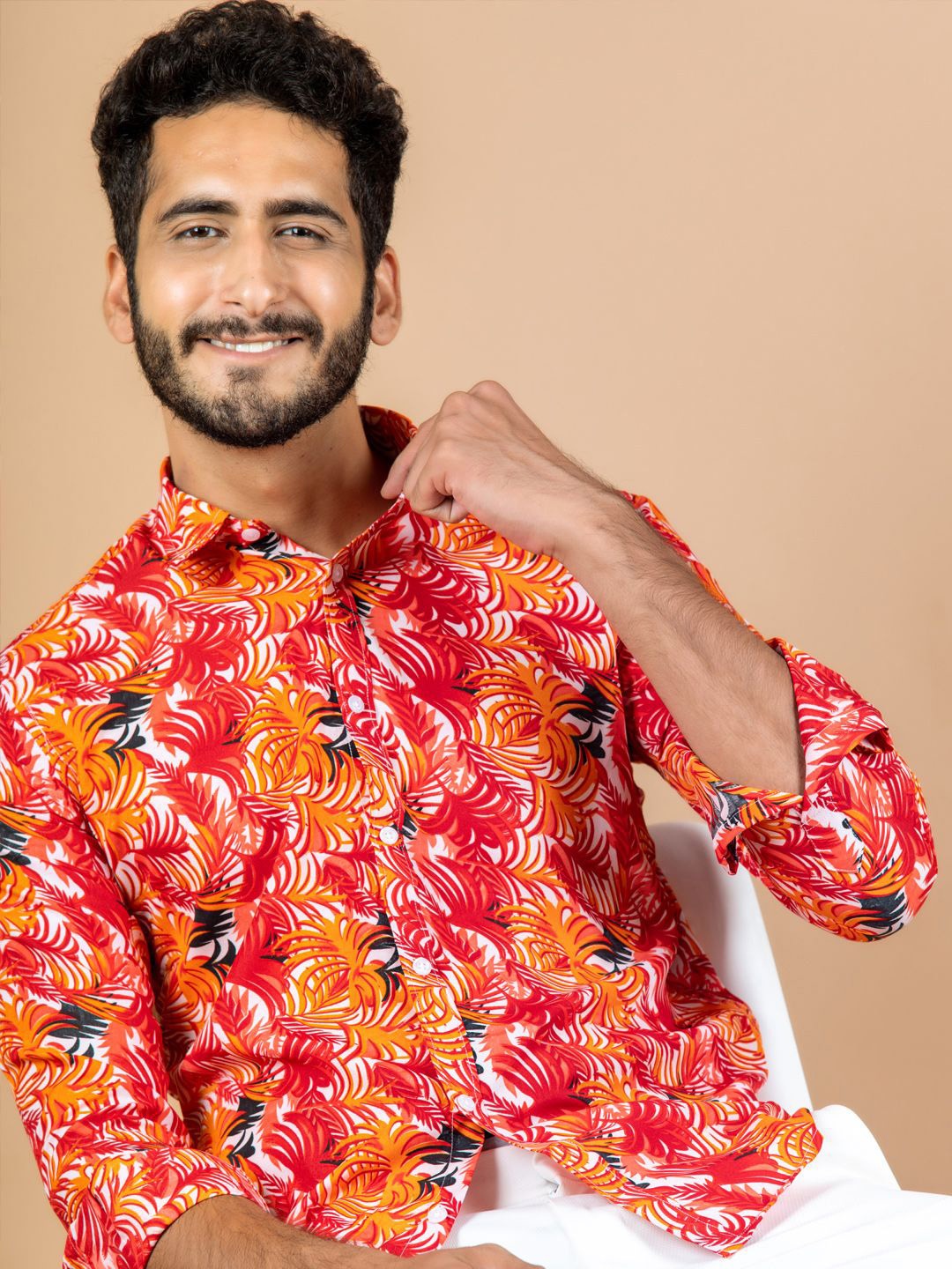 

Tistabene Men Standard Spread Collar Floral Printed Crepe Casual Shirt, Orange