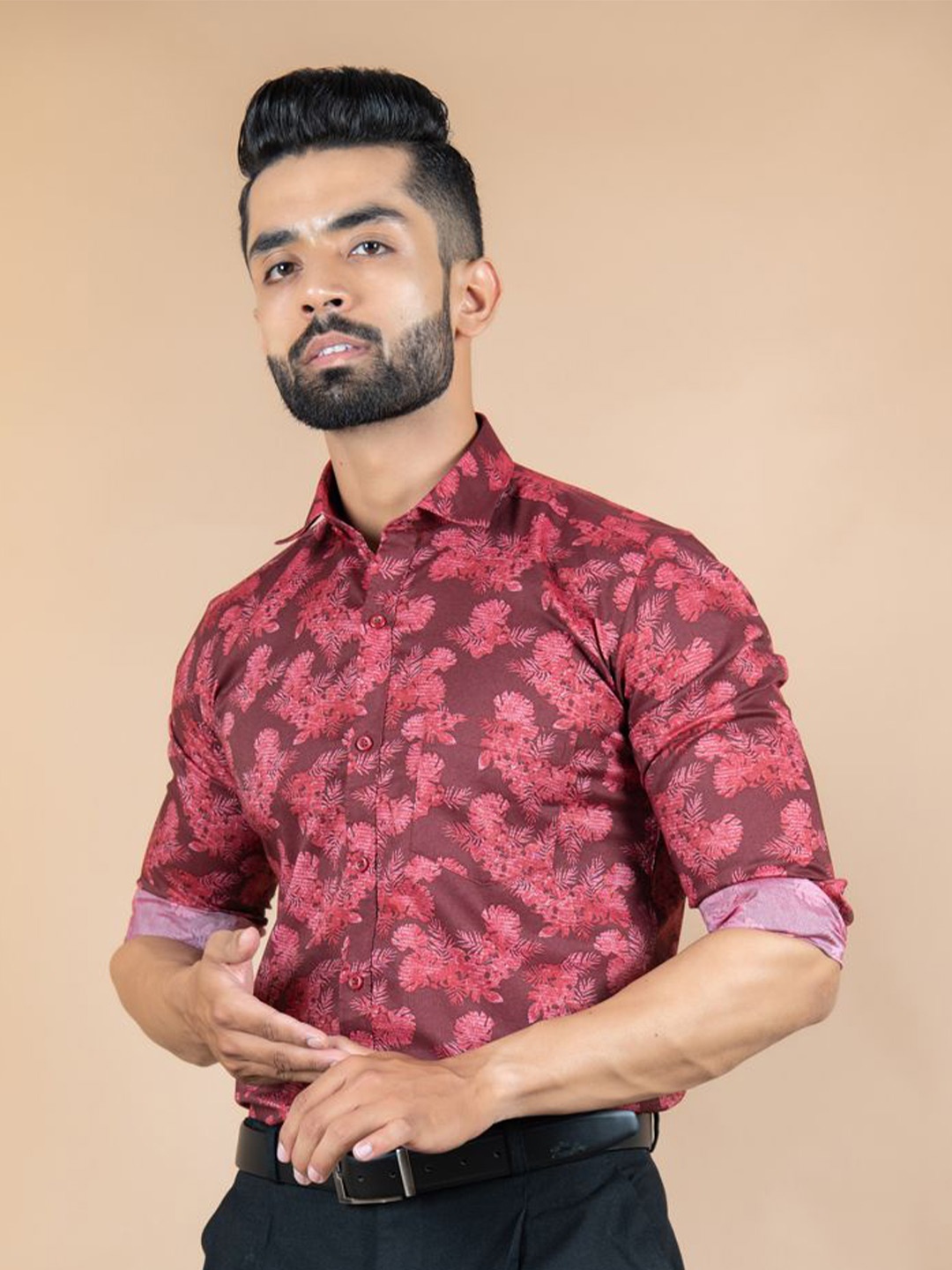 

Tistabene Men Standard Spread Collar Floral Printed Cotton Casual Shirt, Red