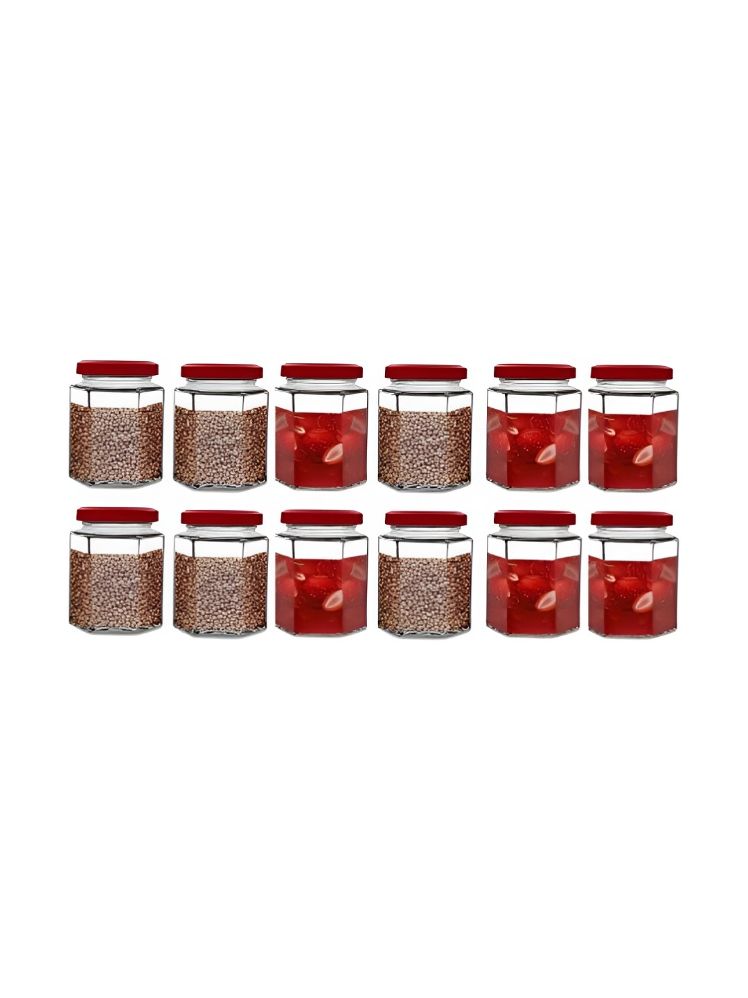 

CROCO JAR Transparent 12 Pieces Piramal Hexagonal Shape Glass Food Containers 250ml each