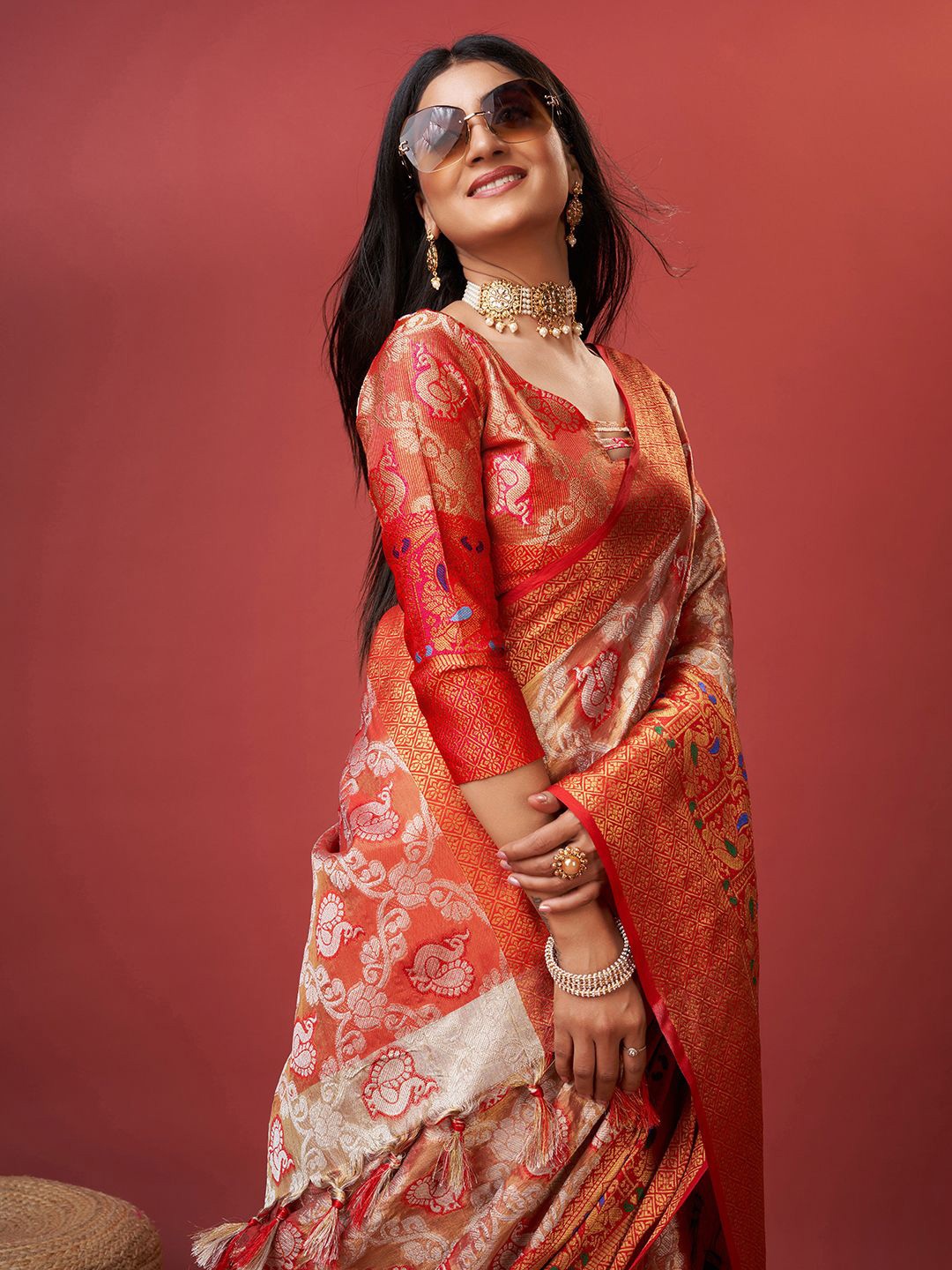 

NIWAA Woven Design Zari Banarasi Saree, Orange