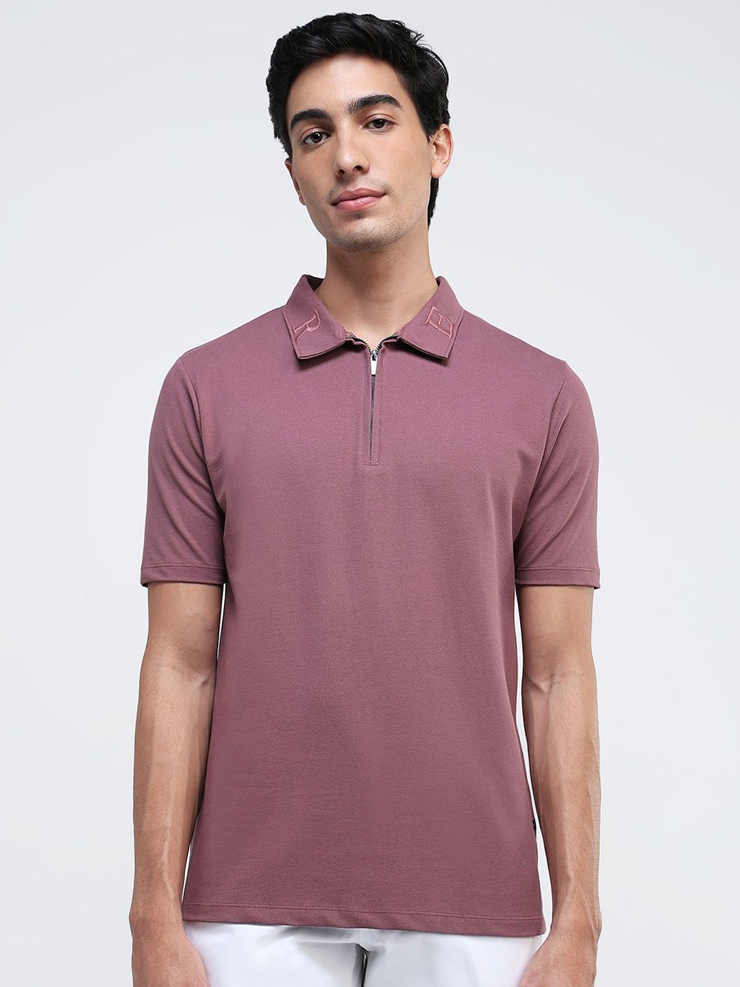 

RARE RABBIT Men Solid Polo Collar Cotton T-Shirt, Pink