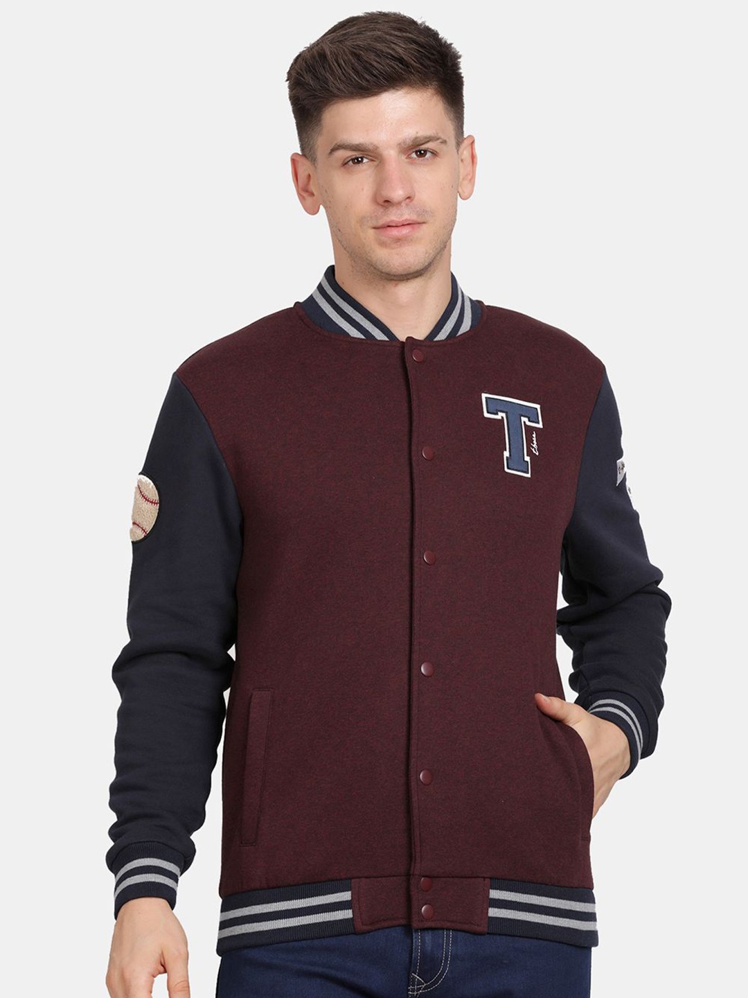 

t-base Men Solid Mock Collar Sweatshirt, Burgundy
