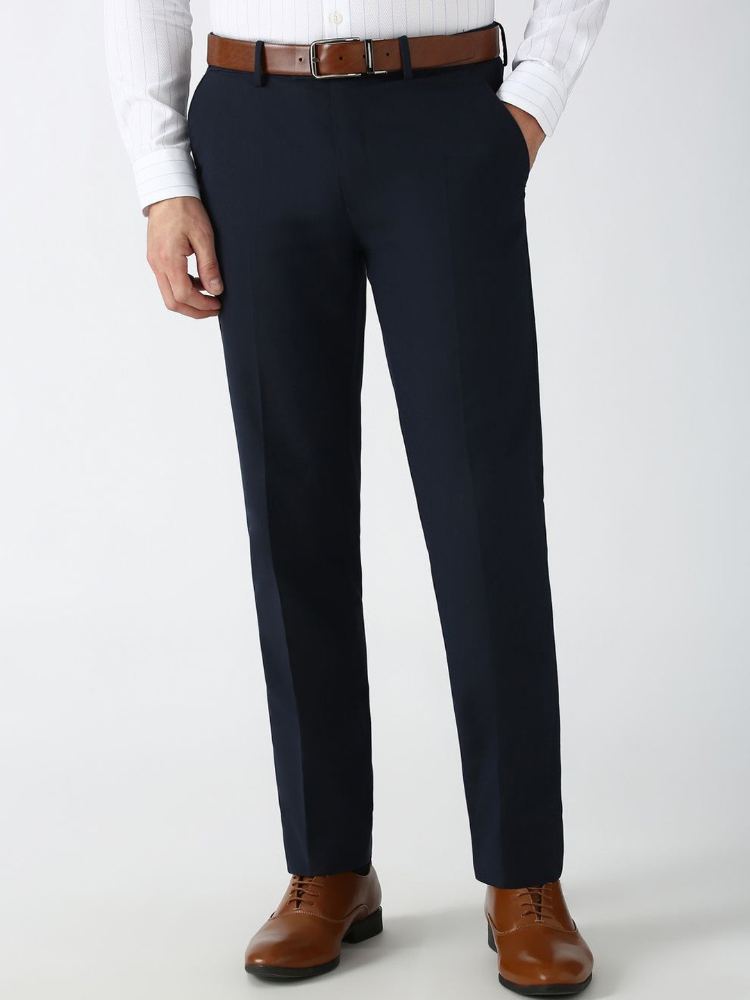 

Peter England Men Slim Fit Formal Trousers, Navy blue