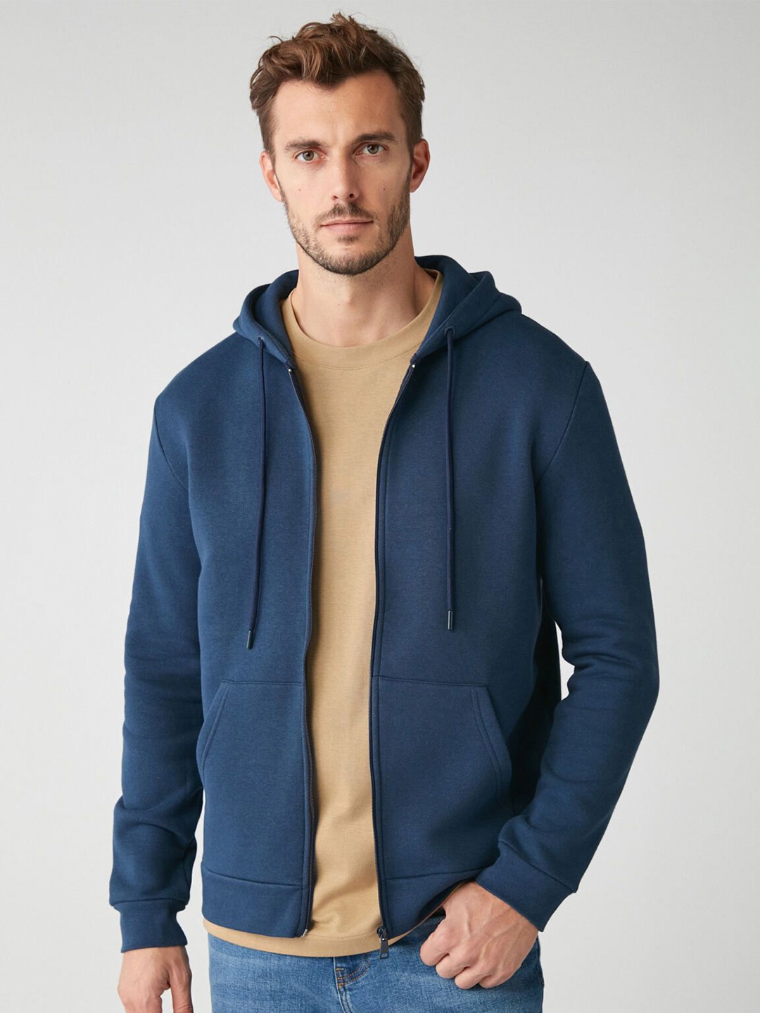 

GRIMELANGE Men Solid Hooded Sweatshirt, Blue