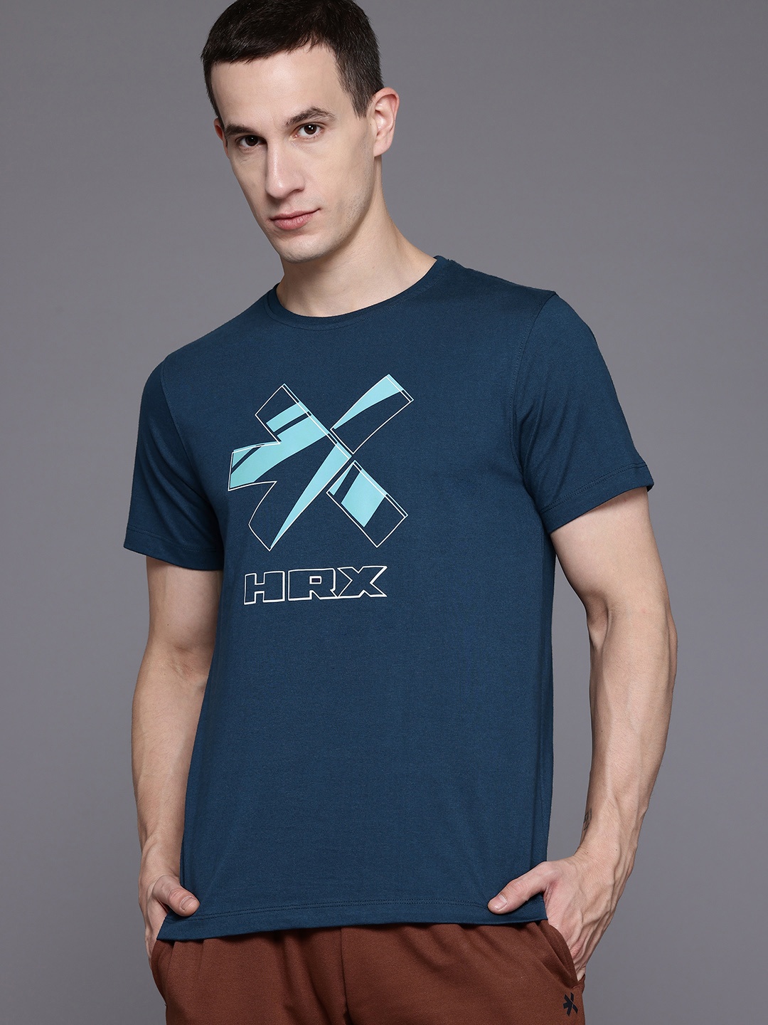 

HRX by Hrithik Roshan Brand Logo Printed Casual T-shirt, Navy blue