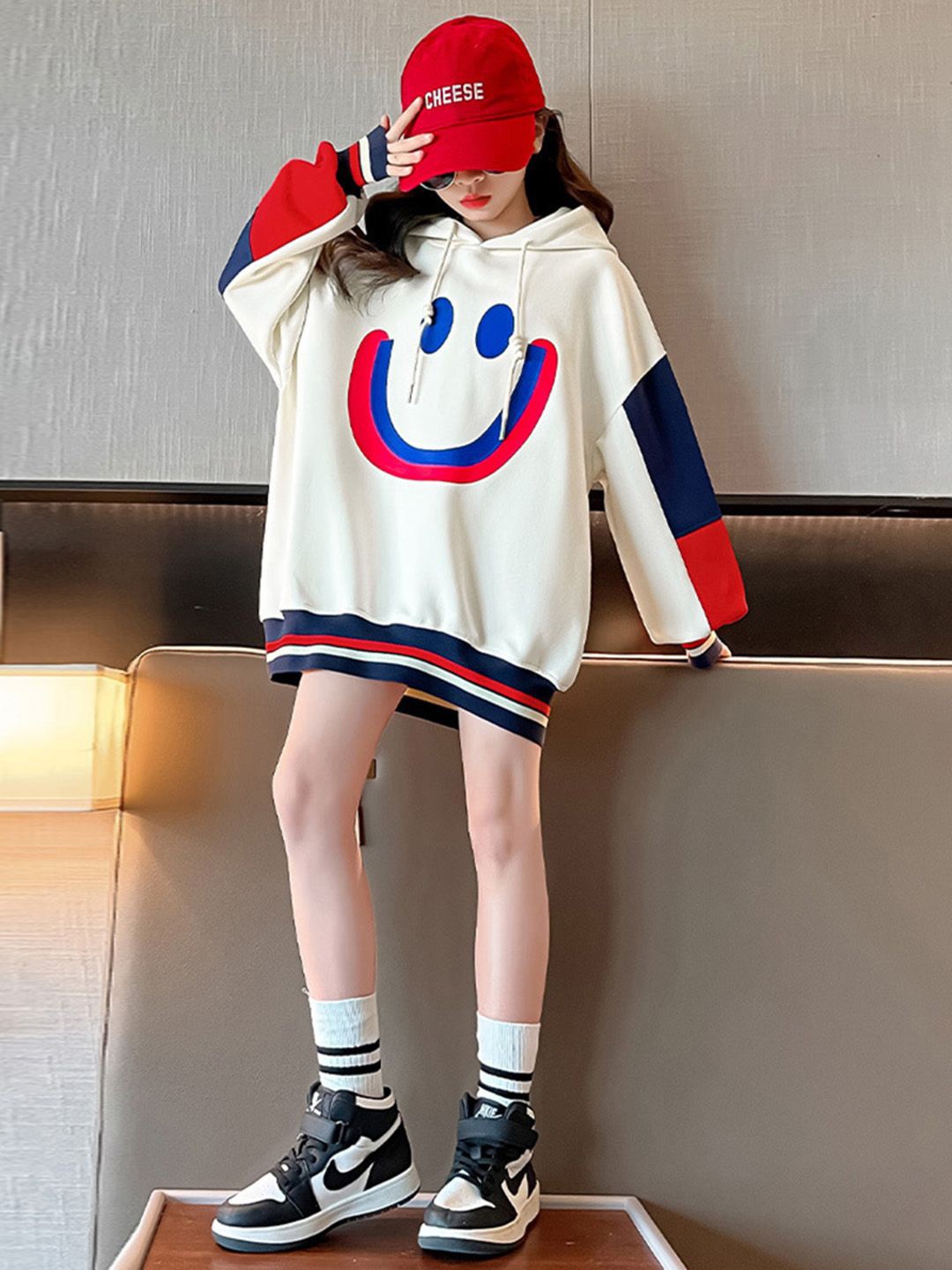 

INCLUD Girls Graphic Printed Hooded Sweatshirt, Off white