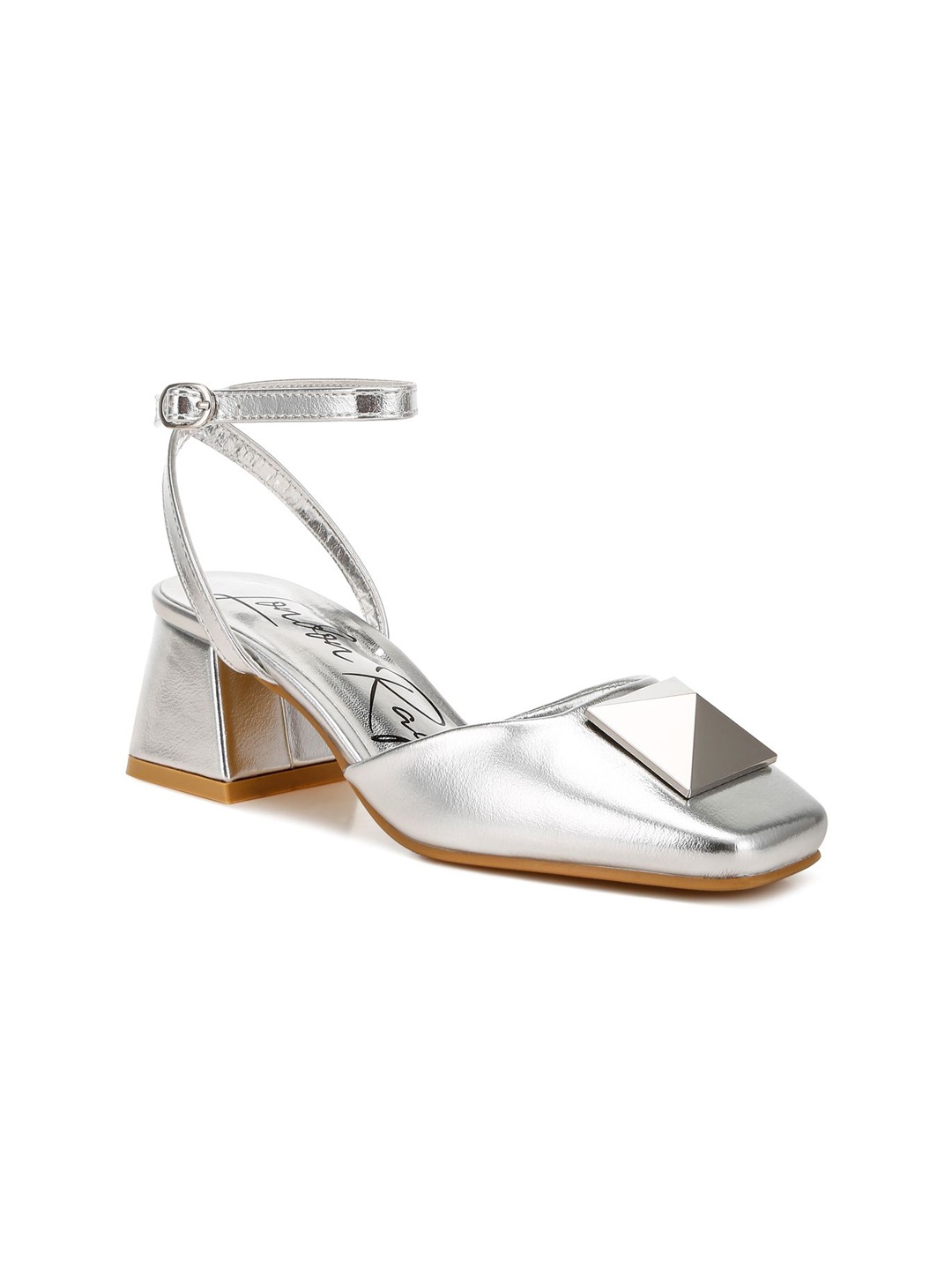 

London Rag Women Leather Block Heels Sandals, Silver