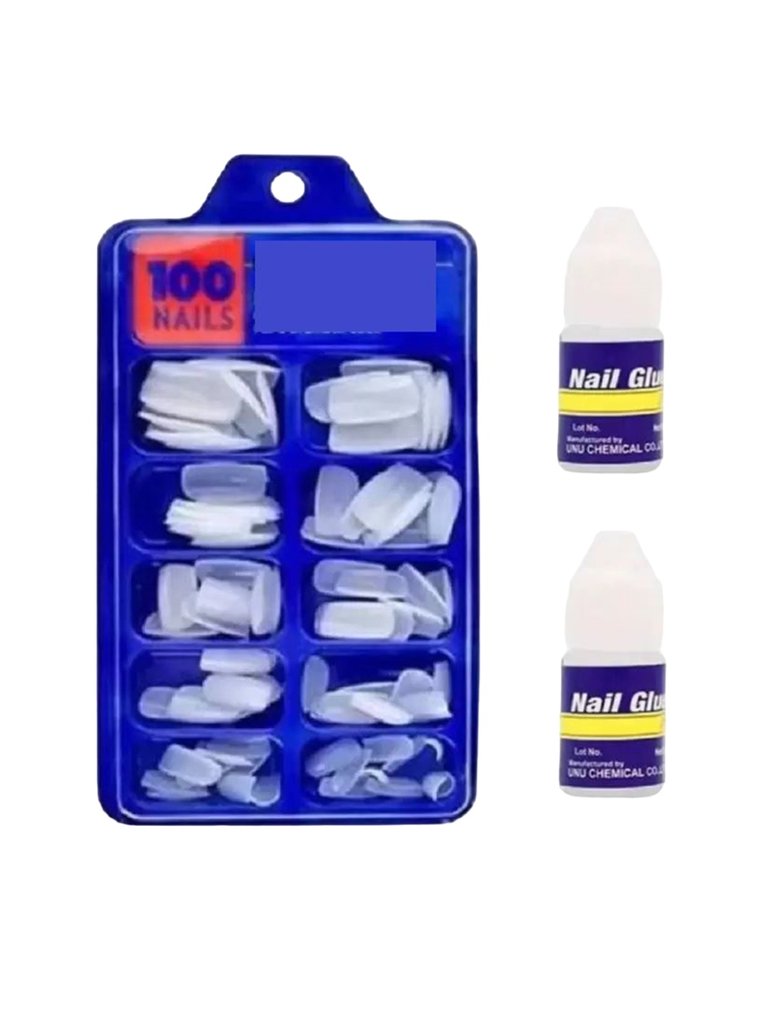 

zemglam Set Of 100 Artificial Nails Set With 2 Nail Glue-3g Each-White