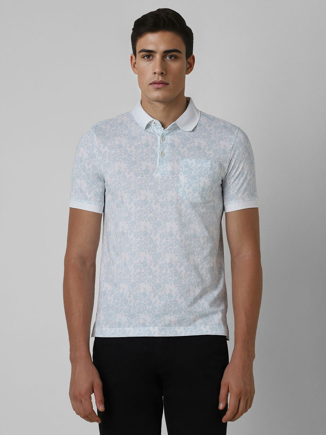 

Van Heusen Men Floral Printed Polo Collar Cotton T-Shirt, White