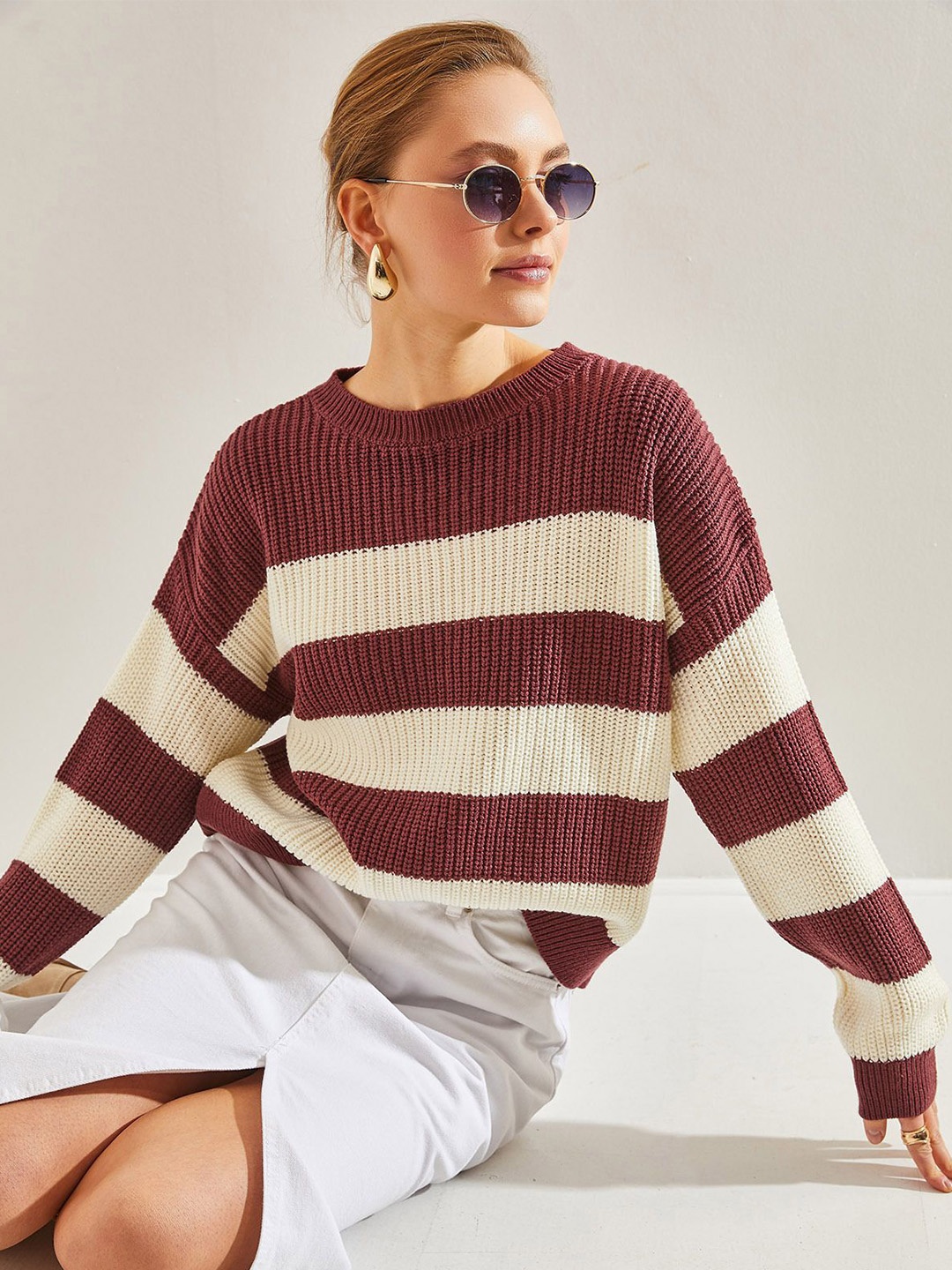 

BIANCO LUCCI Striped Extended Sleeves Top, Na