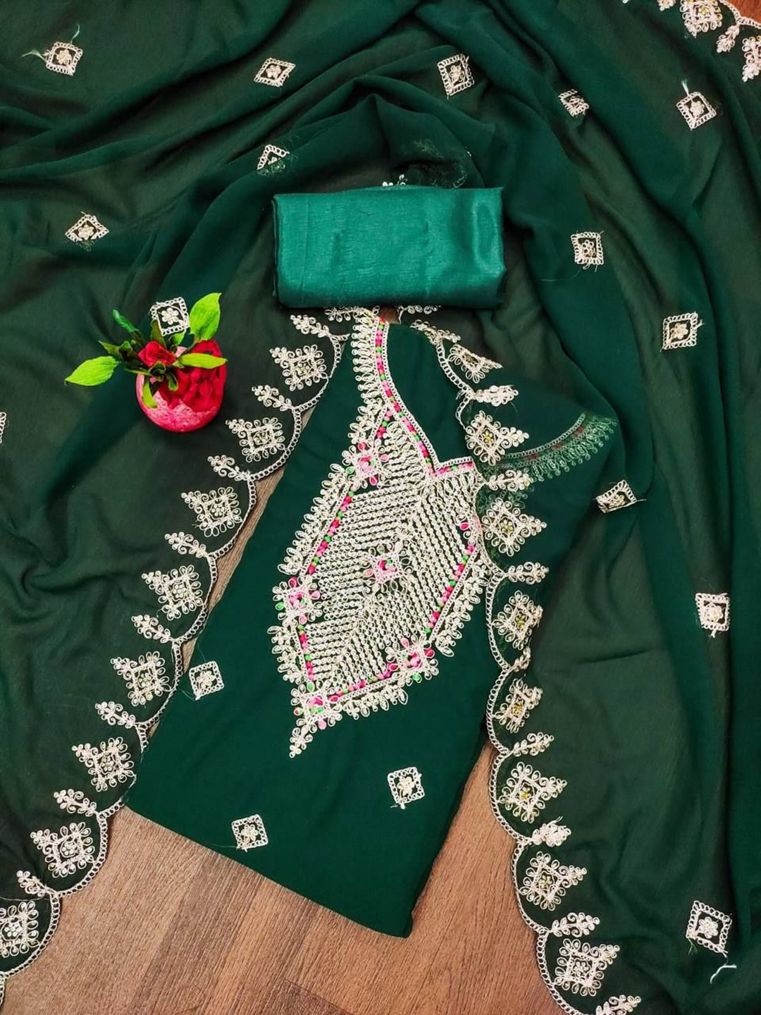 

KRITVA FASHION Embroidered Sequinned Semi-Stitched Dress Material, Sea green