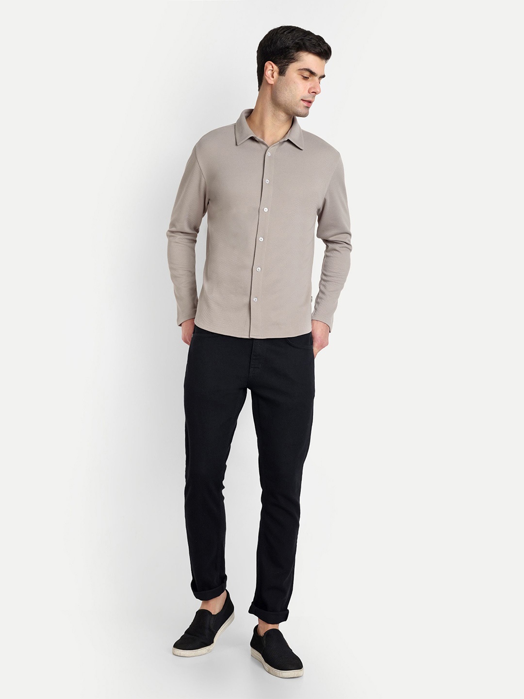 

PANDORNA Men Straight Spread Collar Solid Casual Shirt, Grey