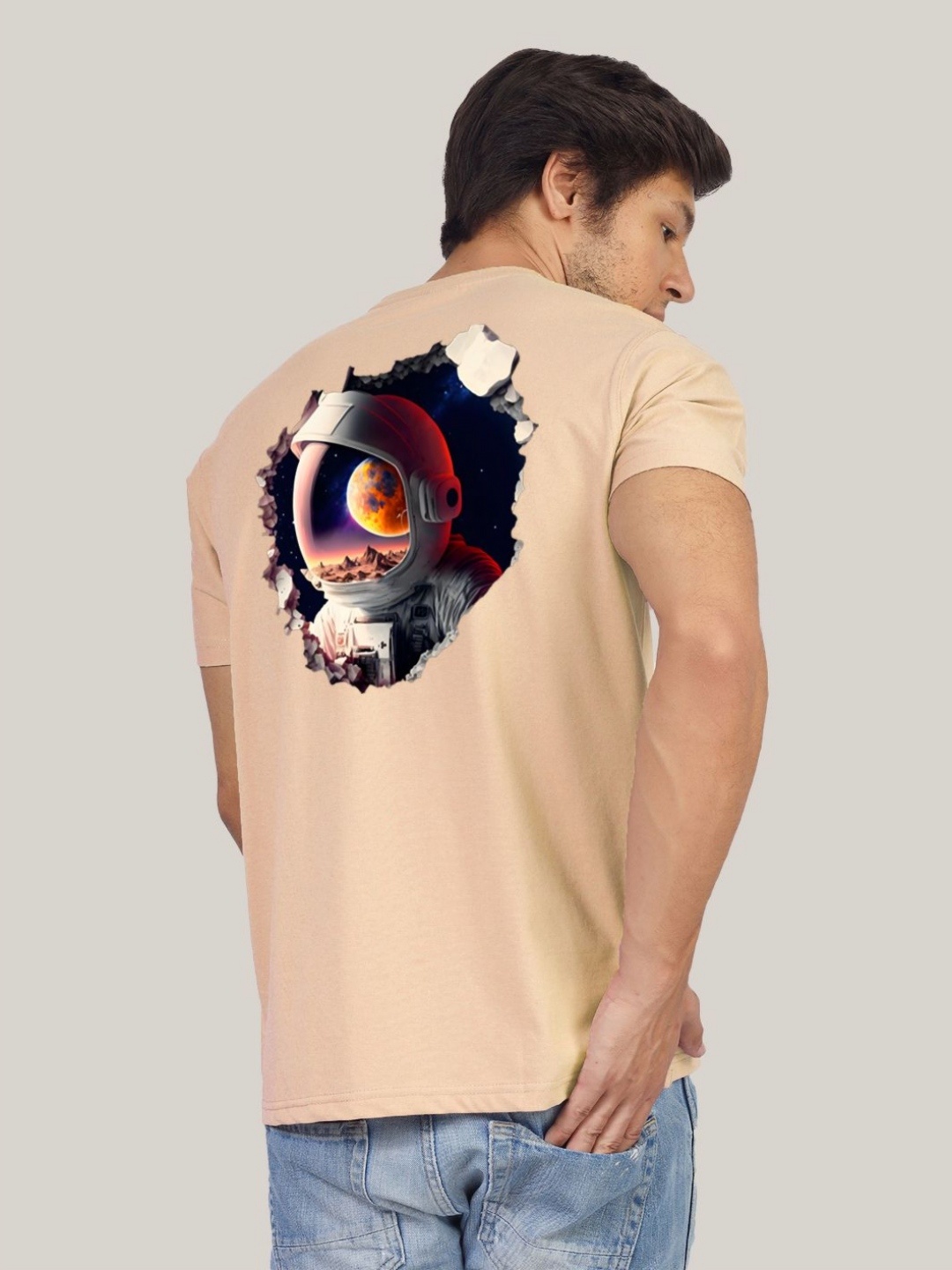 

Greylongg Men Graphic Printed Round Neck T-shirt, Beige
