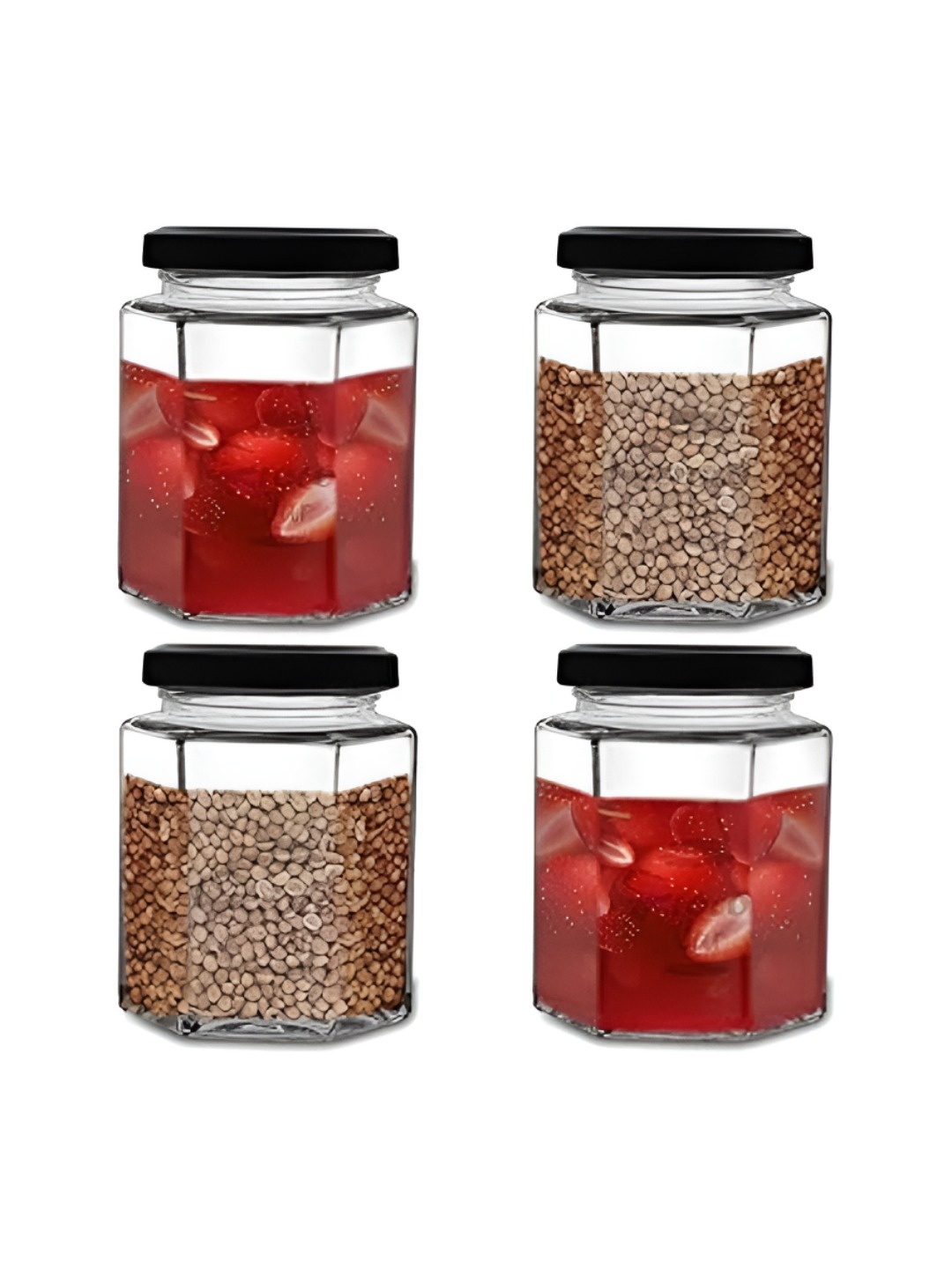 

CROCO JAR Transparent 4 Pieces Piramal Hexagonal Shape Storage Glass Food Containers 250ml