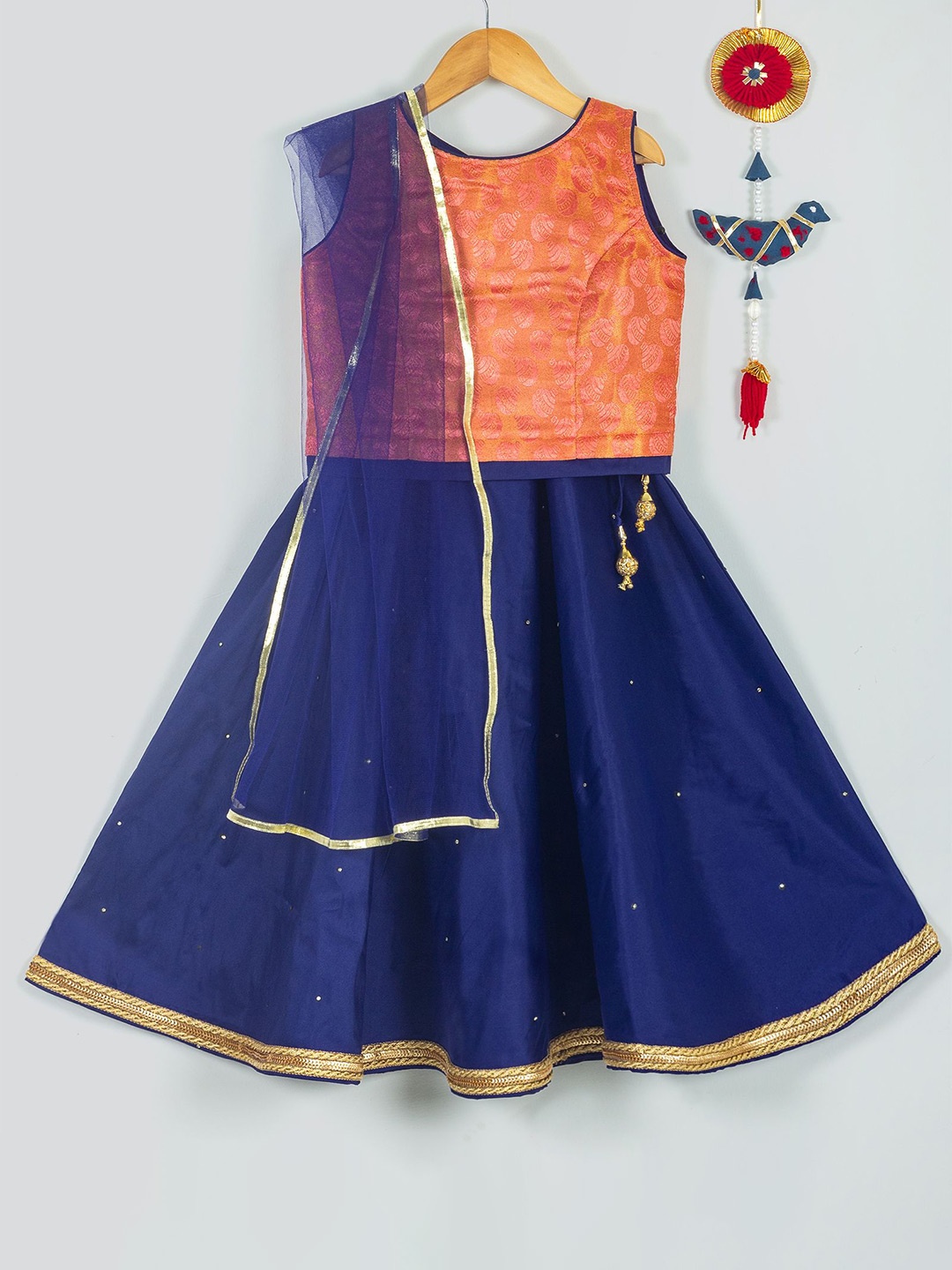 

Tangerine Closet Girls Ready to Wear Lehenga & Blouse With Dupatta, Navy blue