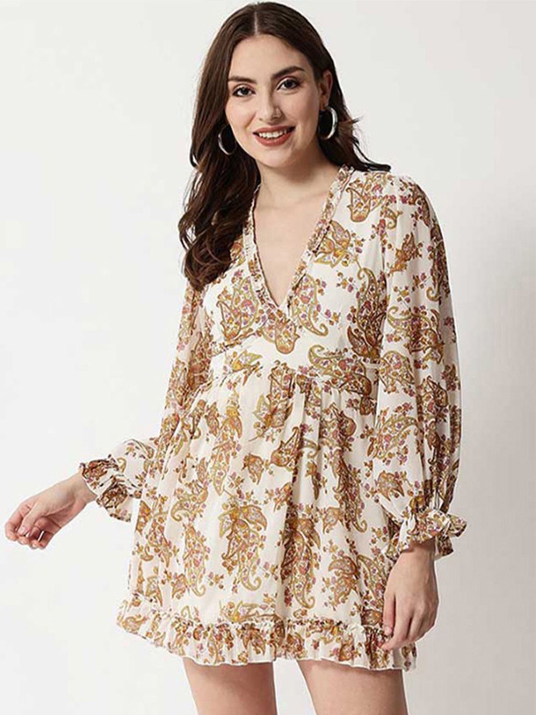 

ARAVALII Women Floral Printed Fit and Flare Dress, Mustard