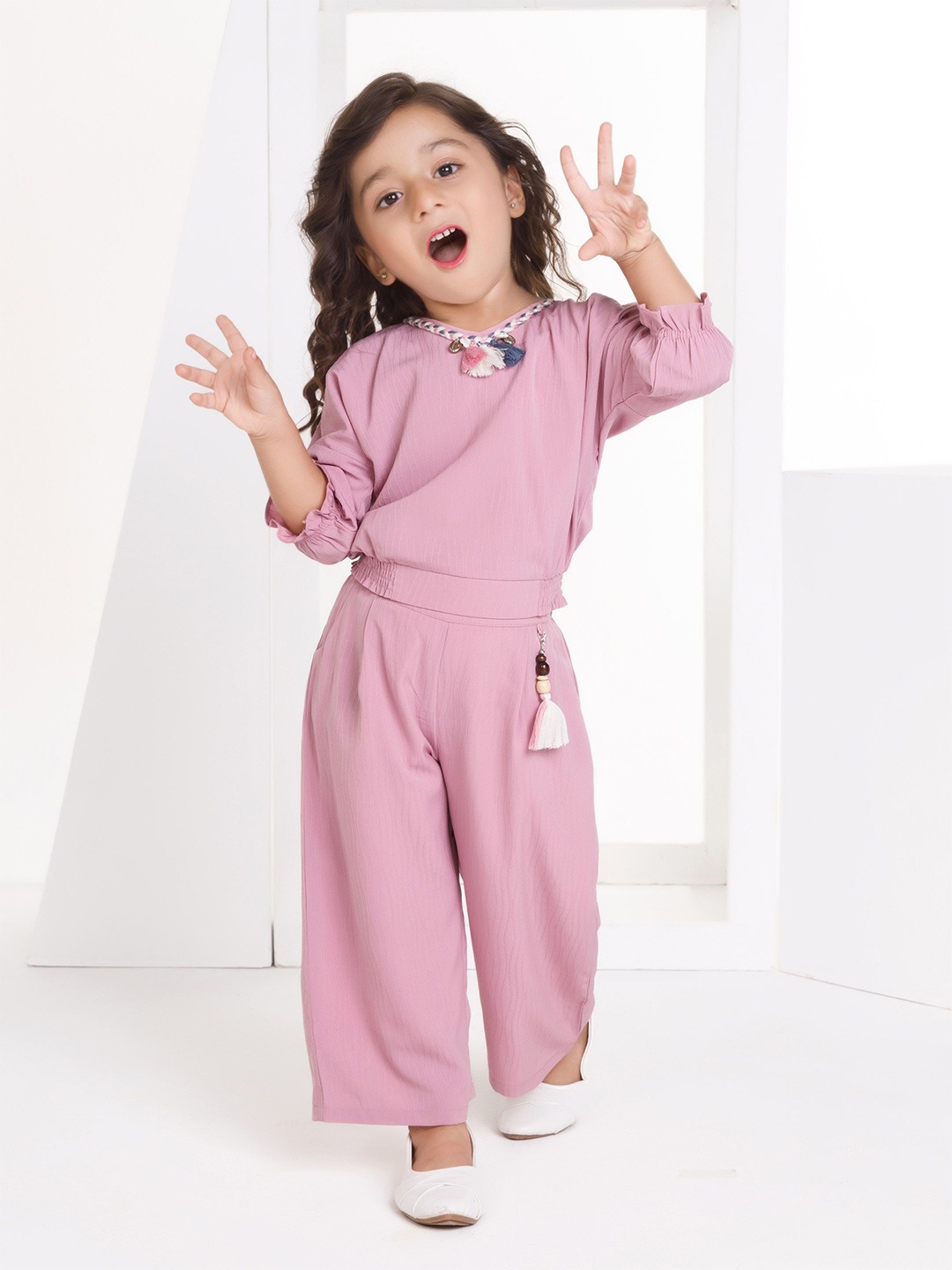 

Peppermint Girls V-Neck Top with Trousers, Pink