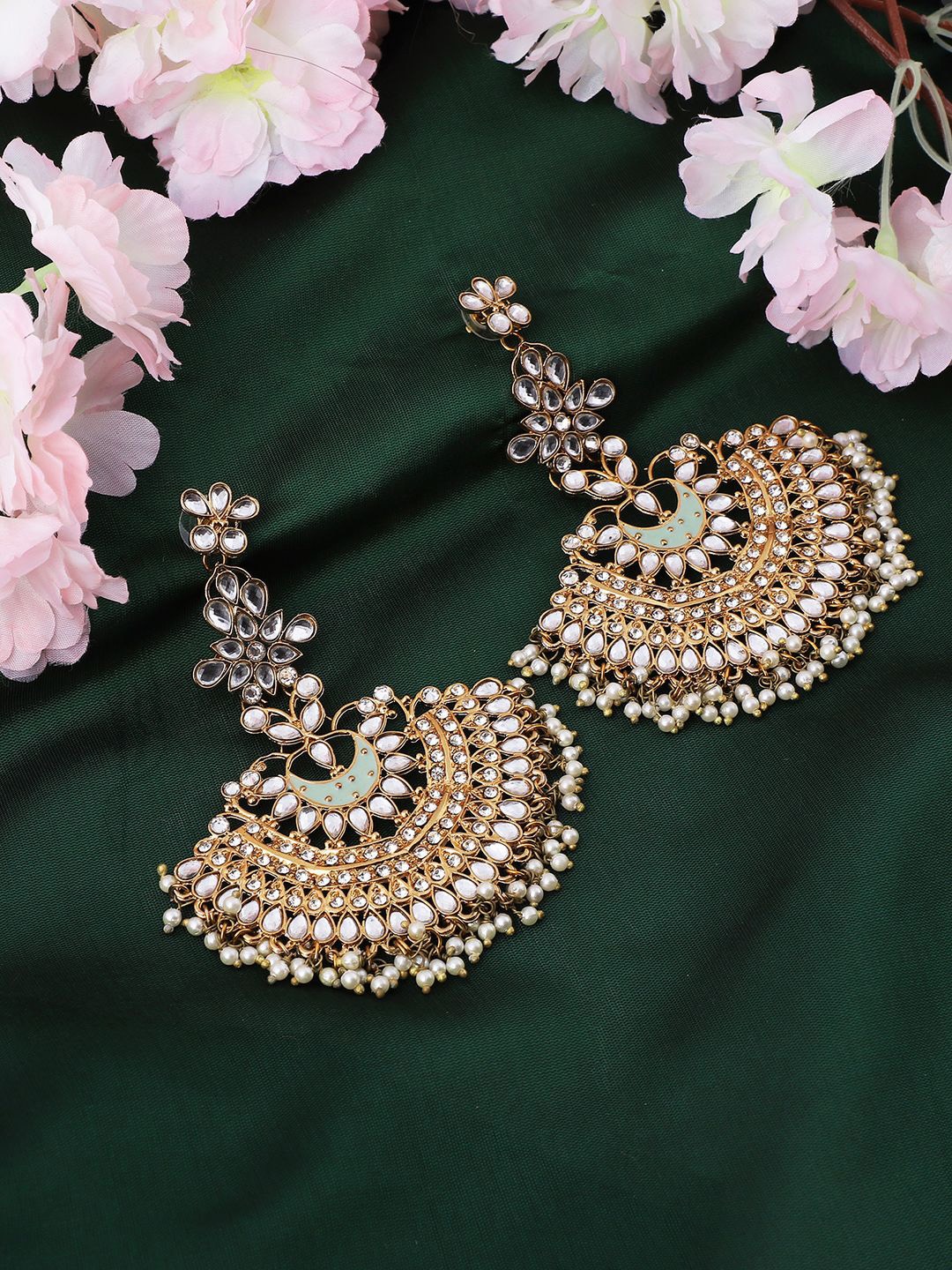 

Anouk White Gold Plated Kundan Studded Meenakari Chandbalis