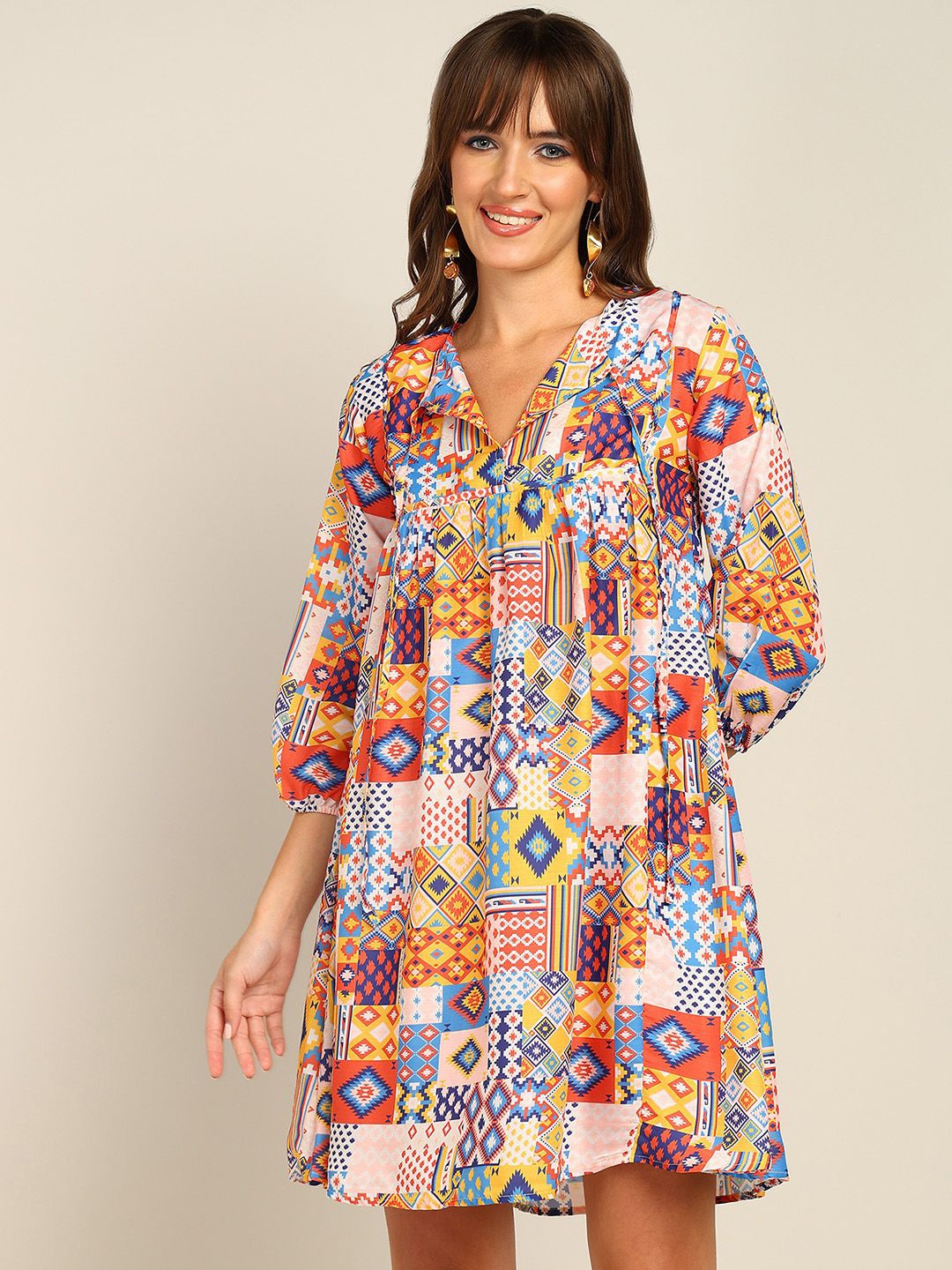 

Murcia Printed Puff Sleeve Fit & Flare Dress, Multi