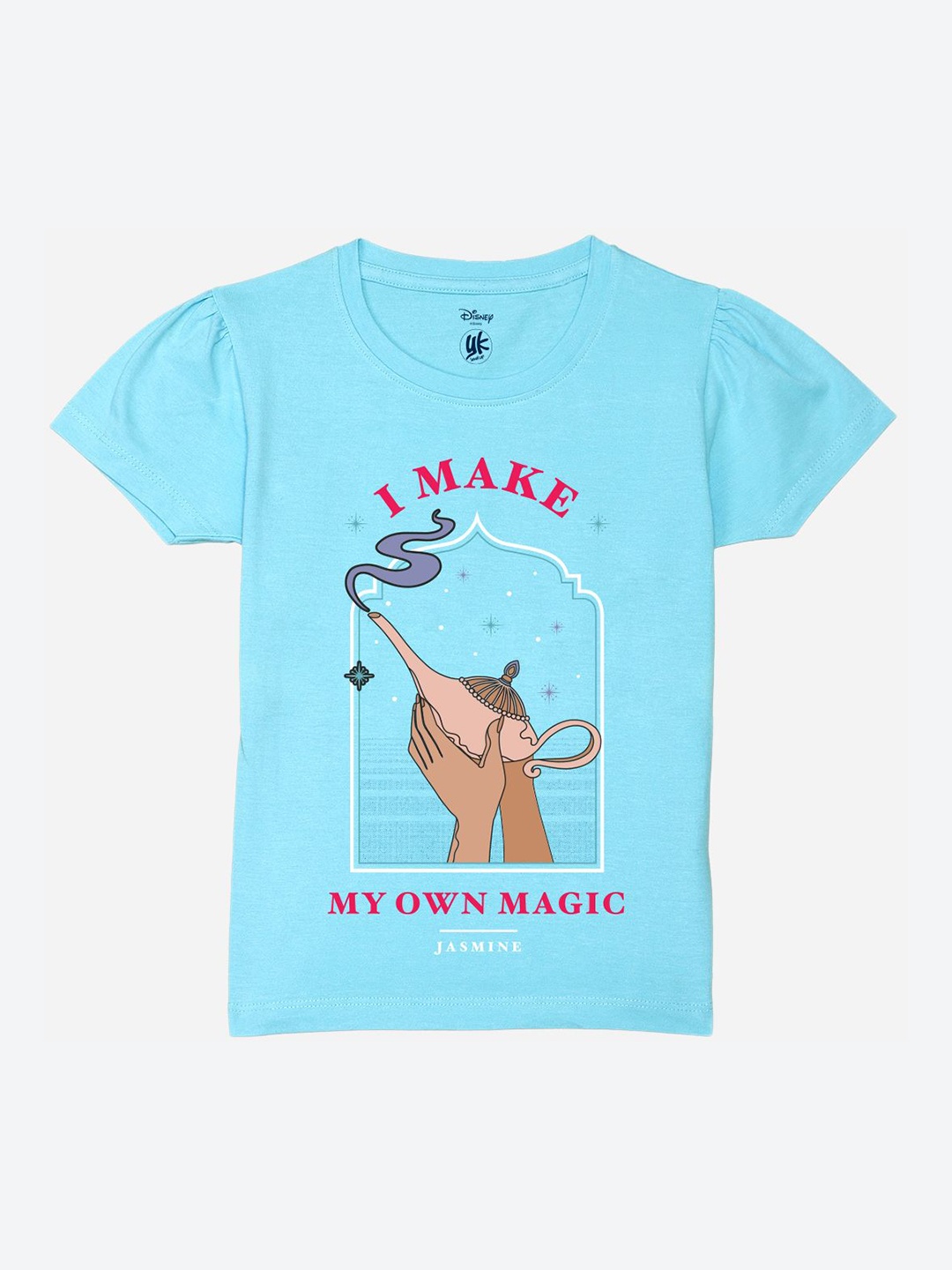 

YK Disney Girls Graphic Printed Round Neck Pure Cotton T-Shirt, Blue