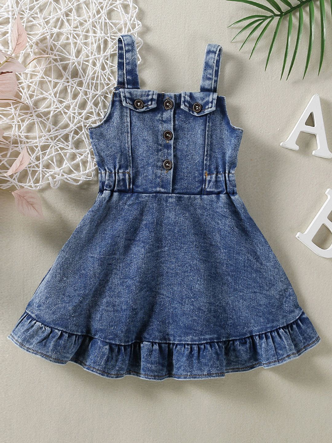 

INCLUD Girls Solid Denim Fit & Flare Dress, Blue
