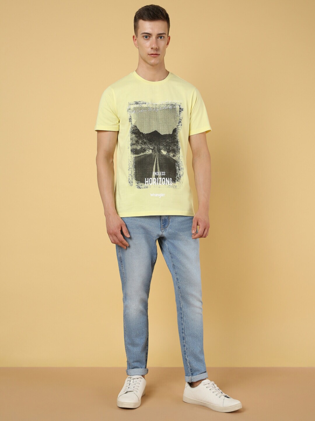 

Wrangler Printed Round Neck Cotton T-shirt, Yellow