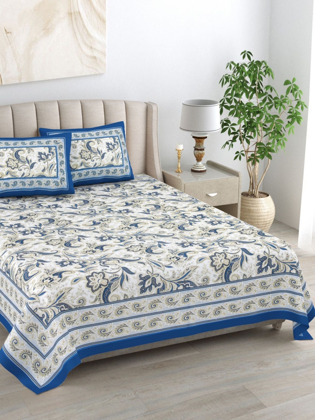 

Urban Jaipur Kaya Blue Floral Printed Cotton 250 TC King Bedsheet & 2 Pillow Covers