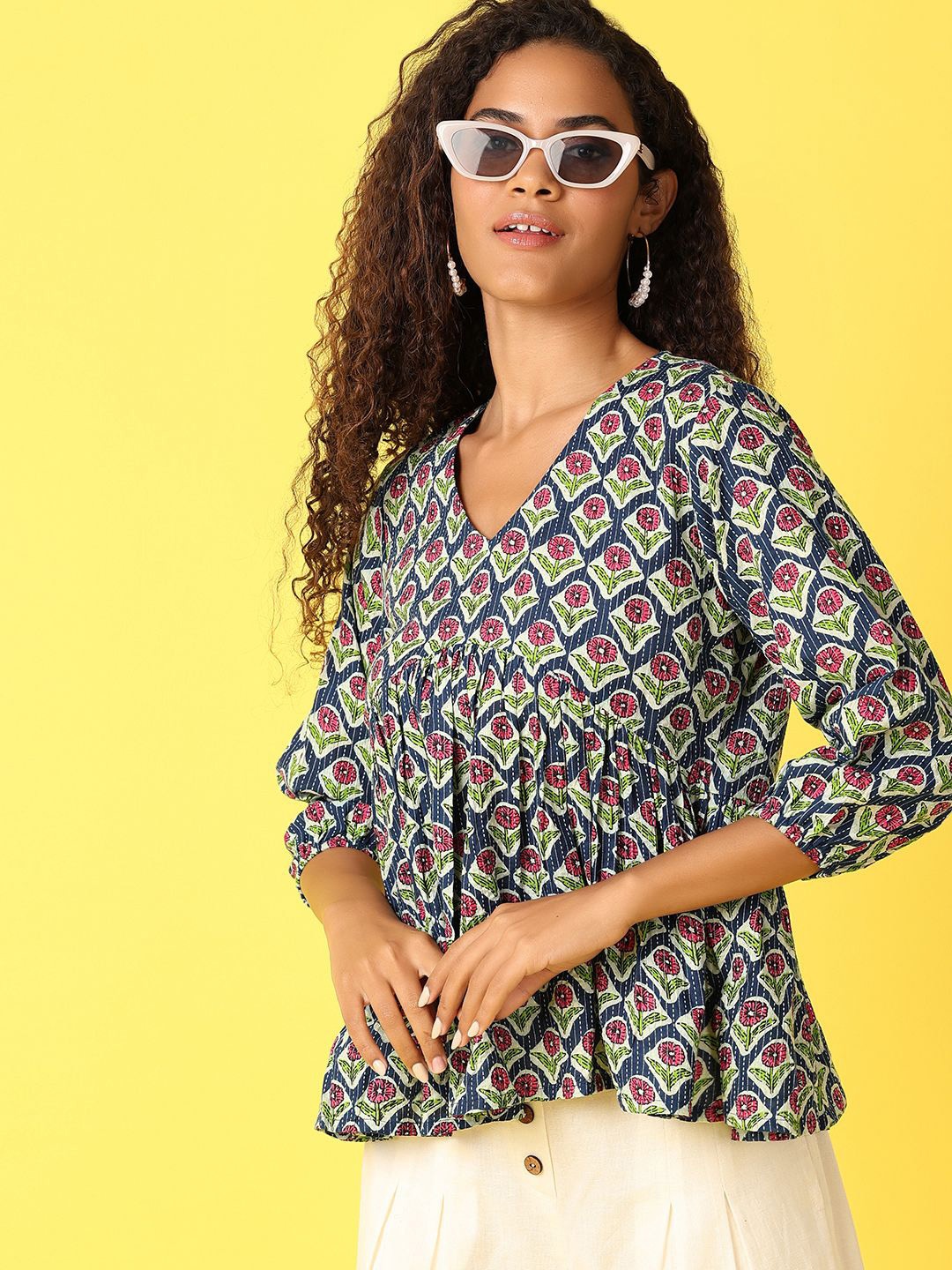 

UNLIMITED Geometric Print Cotton Top, Blue