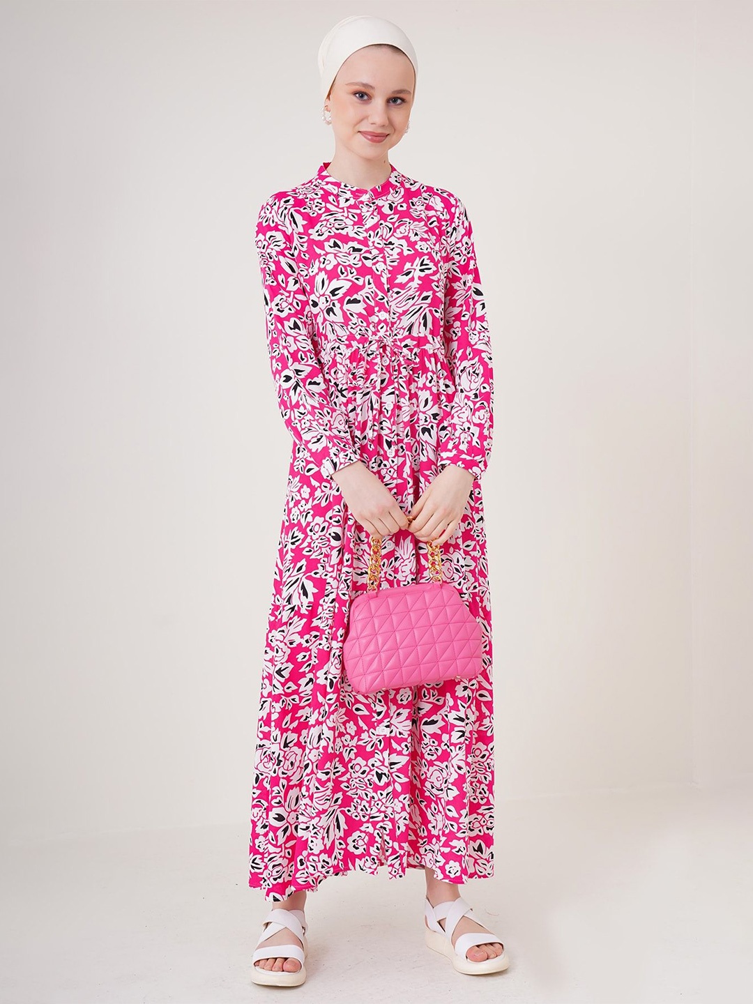 

BIGDART Floral Printed Long Sleeves Maxi Dress, Pink